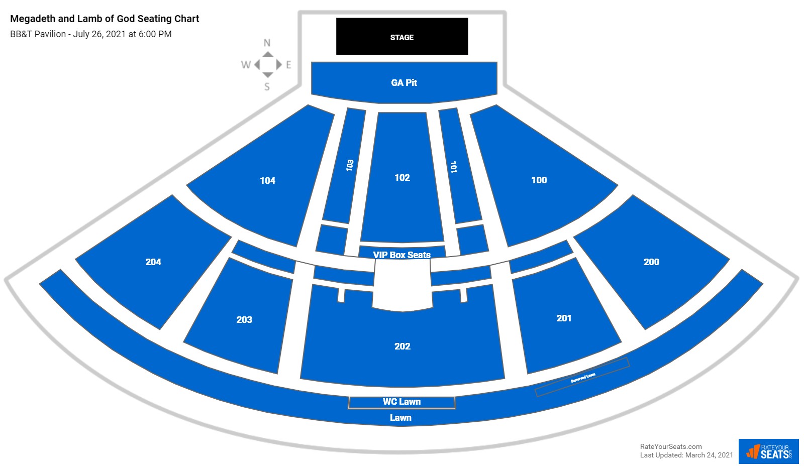 Megadeth and Lamb of God seating chart BB&T Pavilion