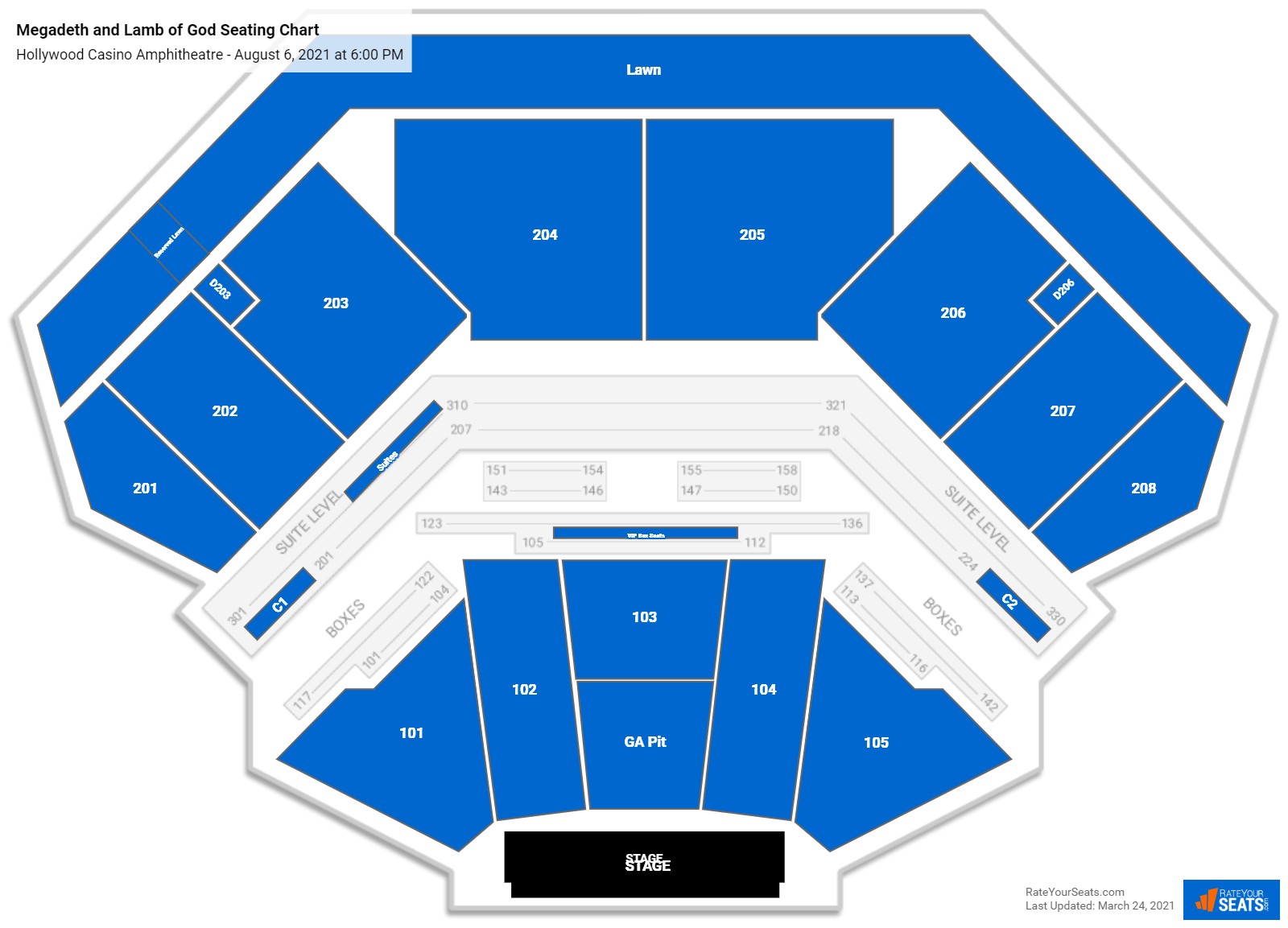 Megadeth and Lamb of God seating chart Hollywood Casino Amphitheatre