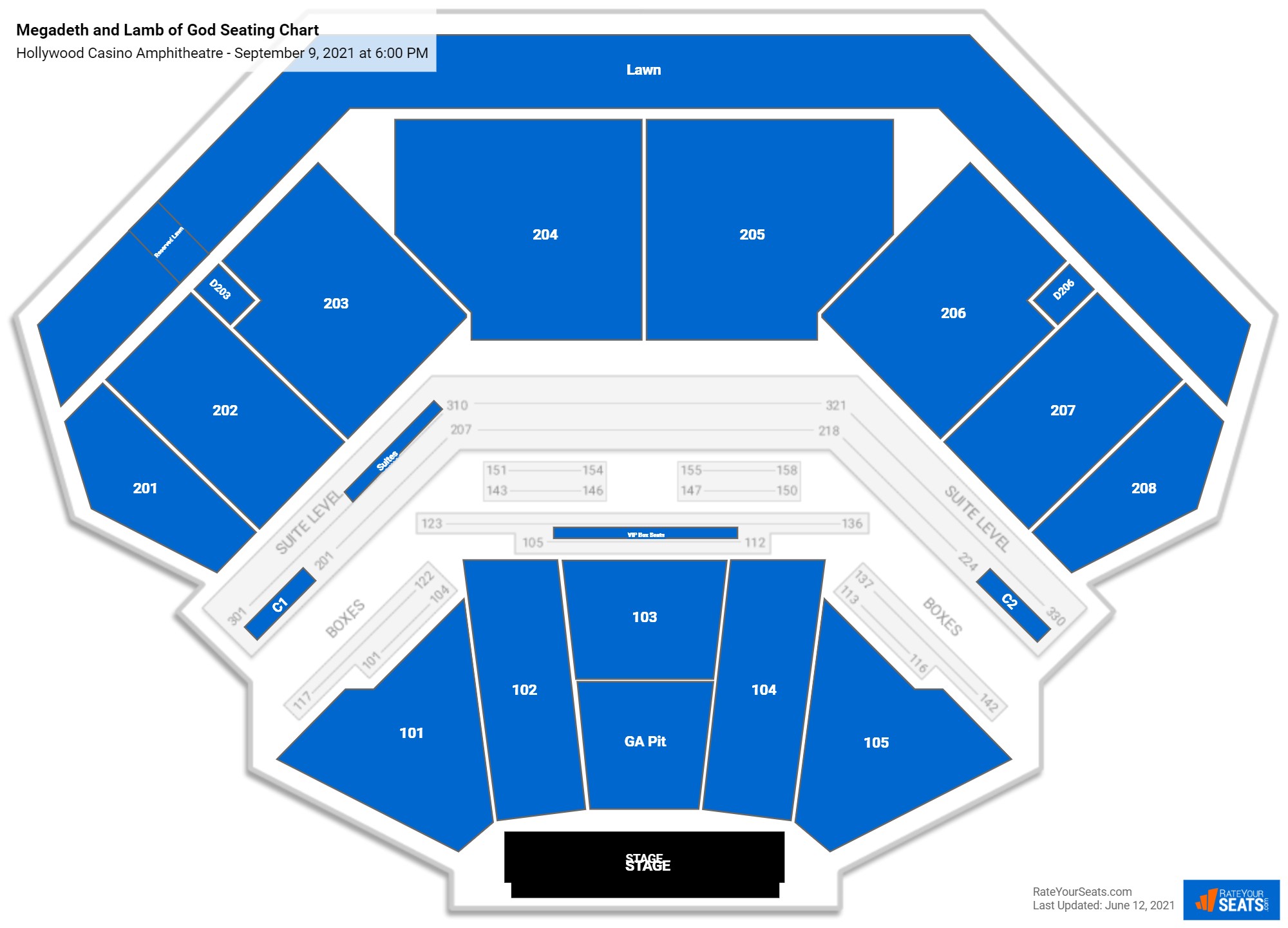 Megadeth and Lamb of God seating chart Hollywood Casino Amphitheatre