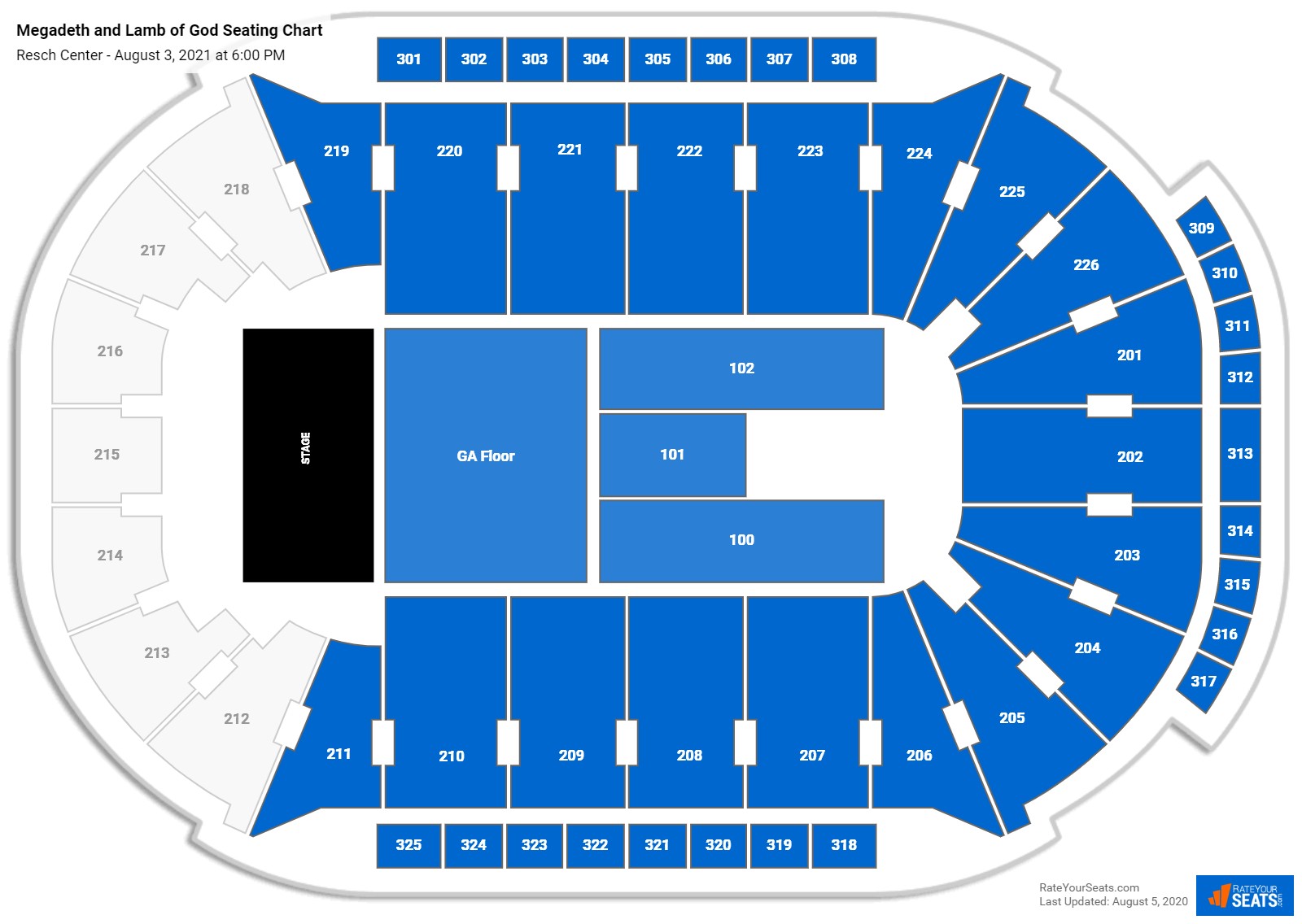 Megadeth and Lamb of God seating chart Resch Center