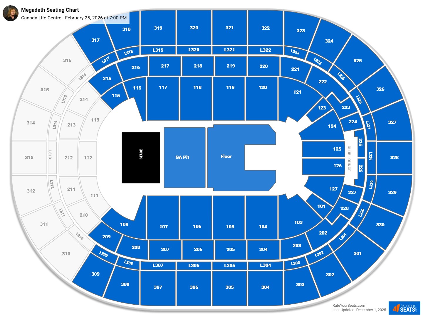 Megadeth seating chart Canada Life Centre