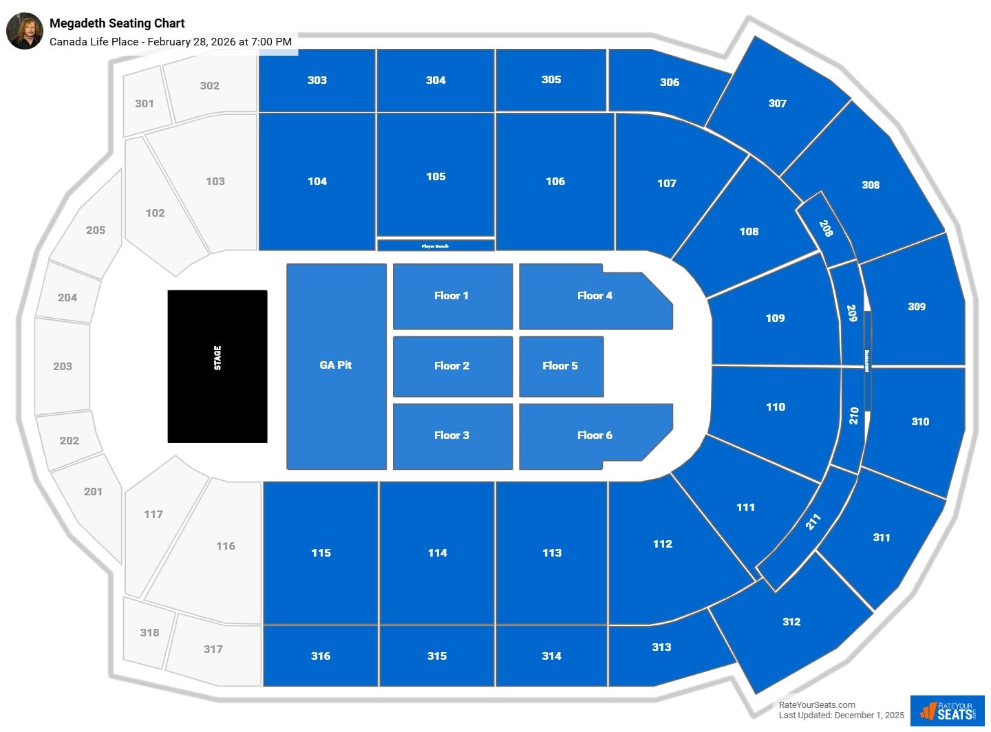 Megadeth seating chart Canada Life Place