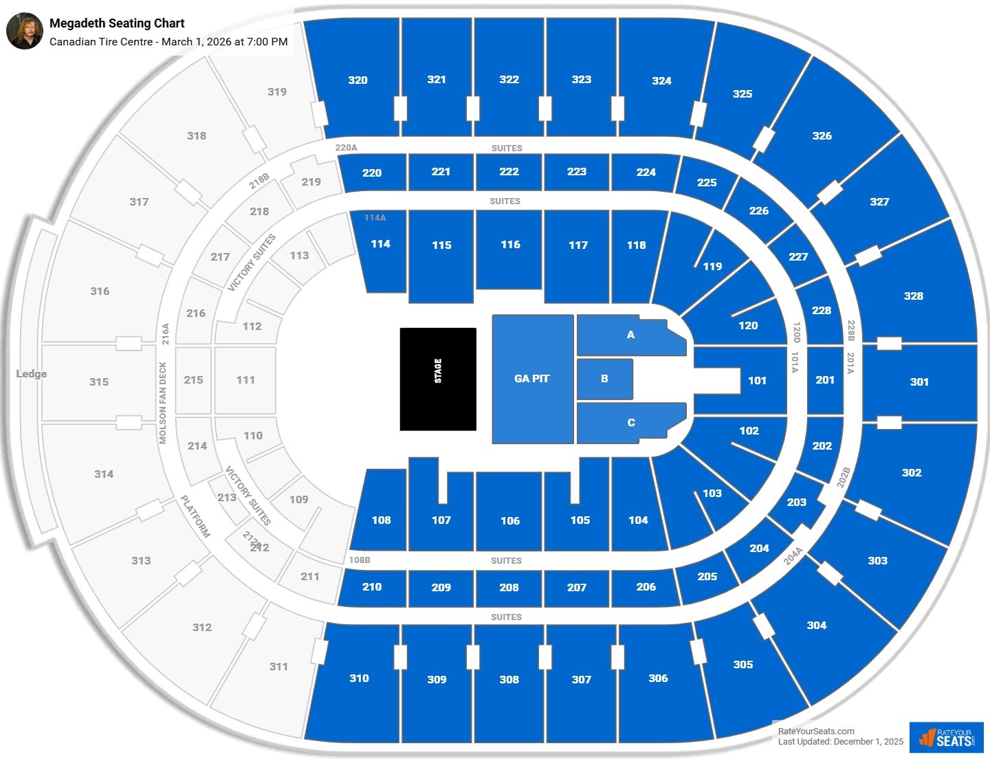 Megadeth seating chart Canadian Tire Centre