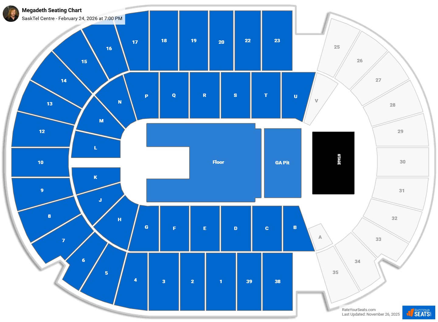 Megadeth seating chart SaskTel Centre