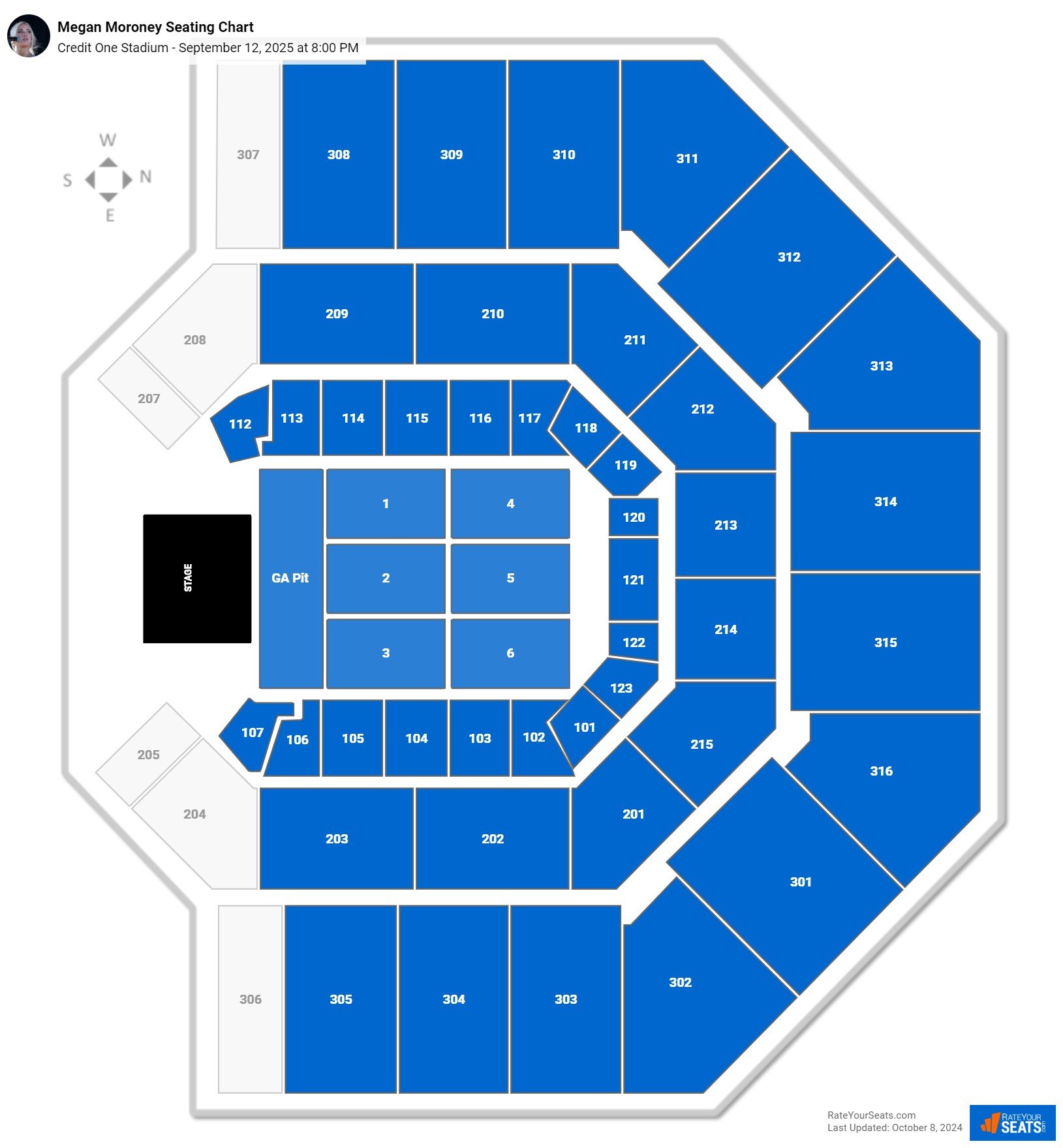 Megan Moroney seating chart Credit One Stadium