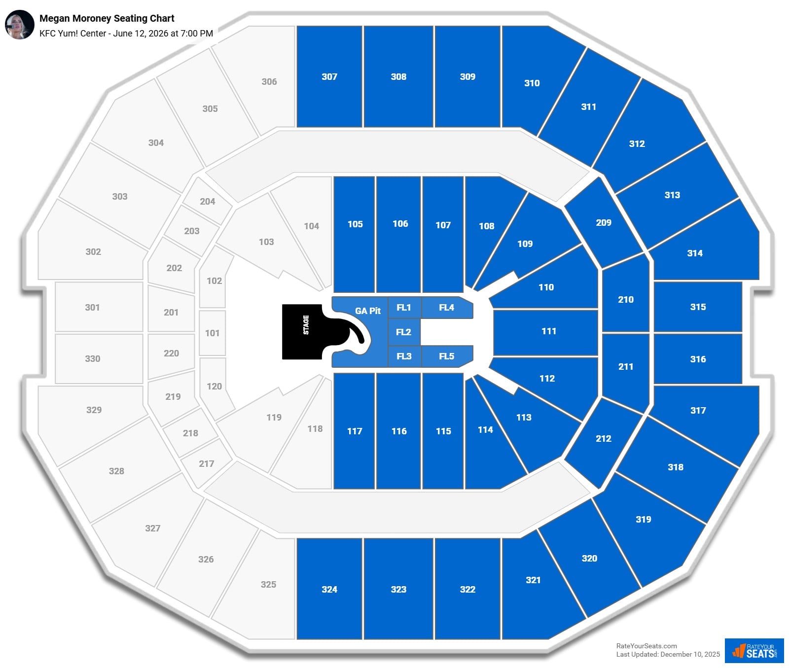 Megan Moroney seating chart KFC Yum! Center