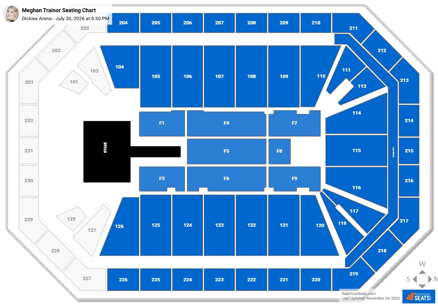 Meghan Trainor seating chart Dickies Arena