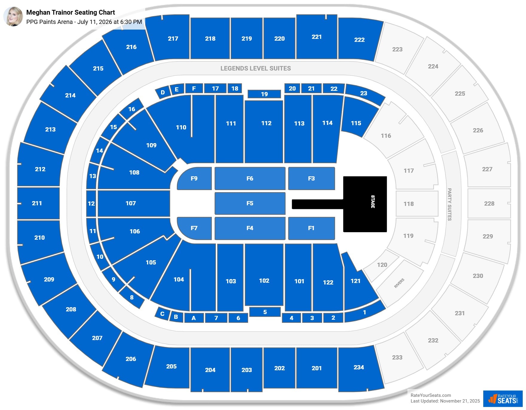 Meghan Trainor seating chart PPG Paints Arena