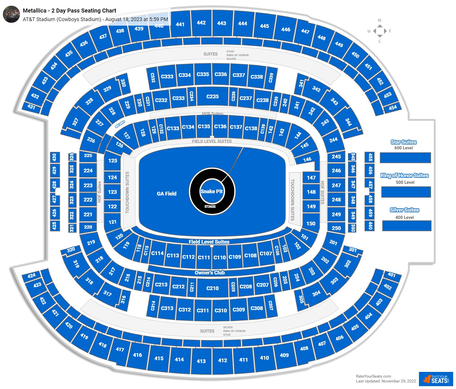 Metallica - 2 Day Pass seating chart AT&T Stadium (Cowboys Stadium)