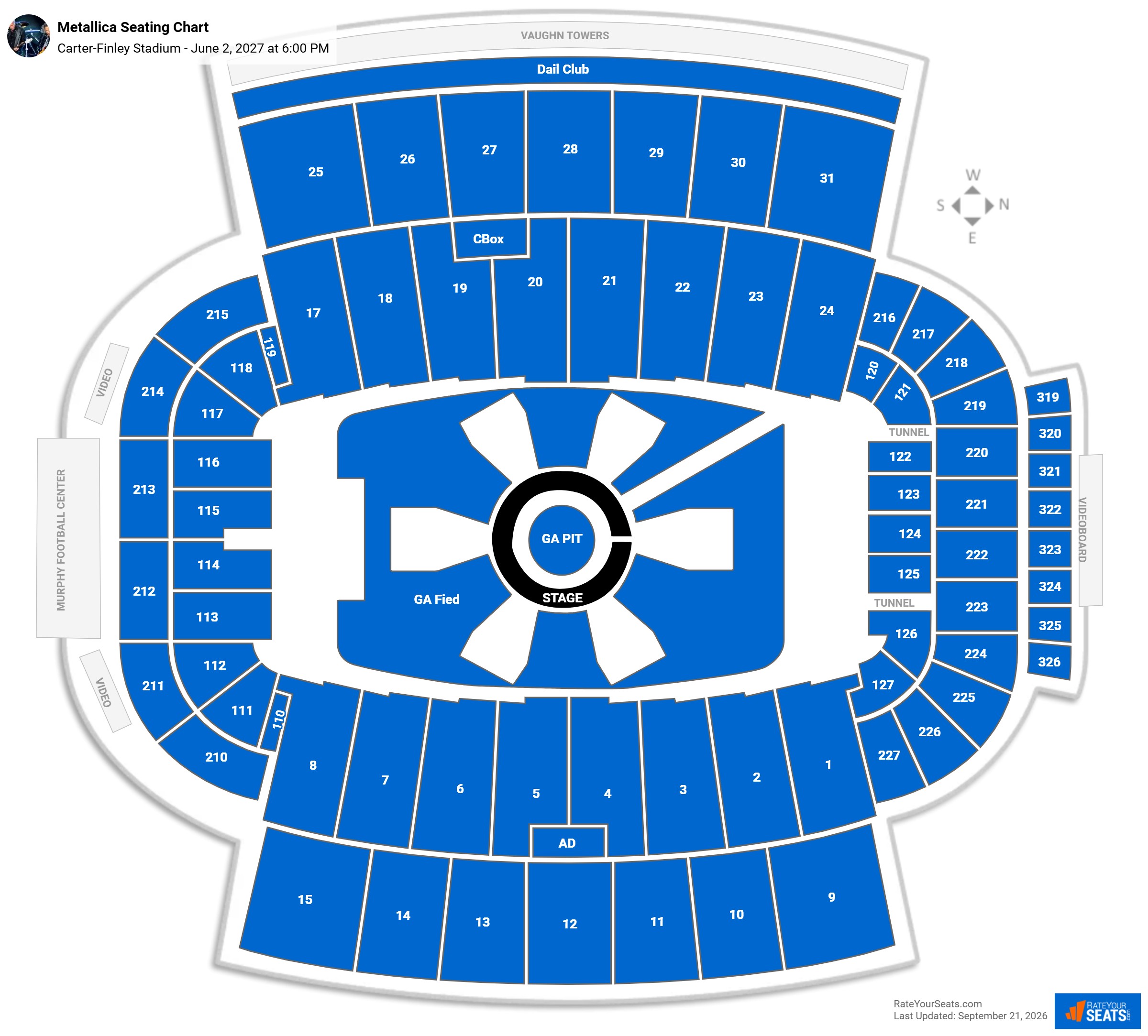 Metallica Seating Chart at Carter-Finley Stadium