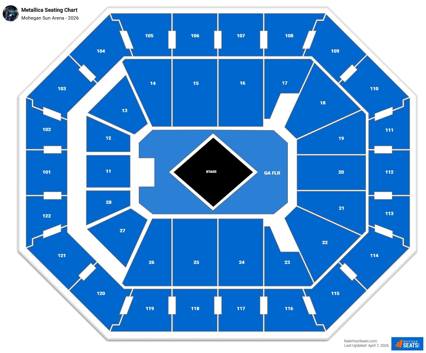 Metallica Seating Chart at Mohegan Sun Arena