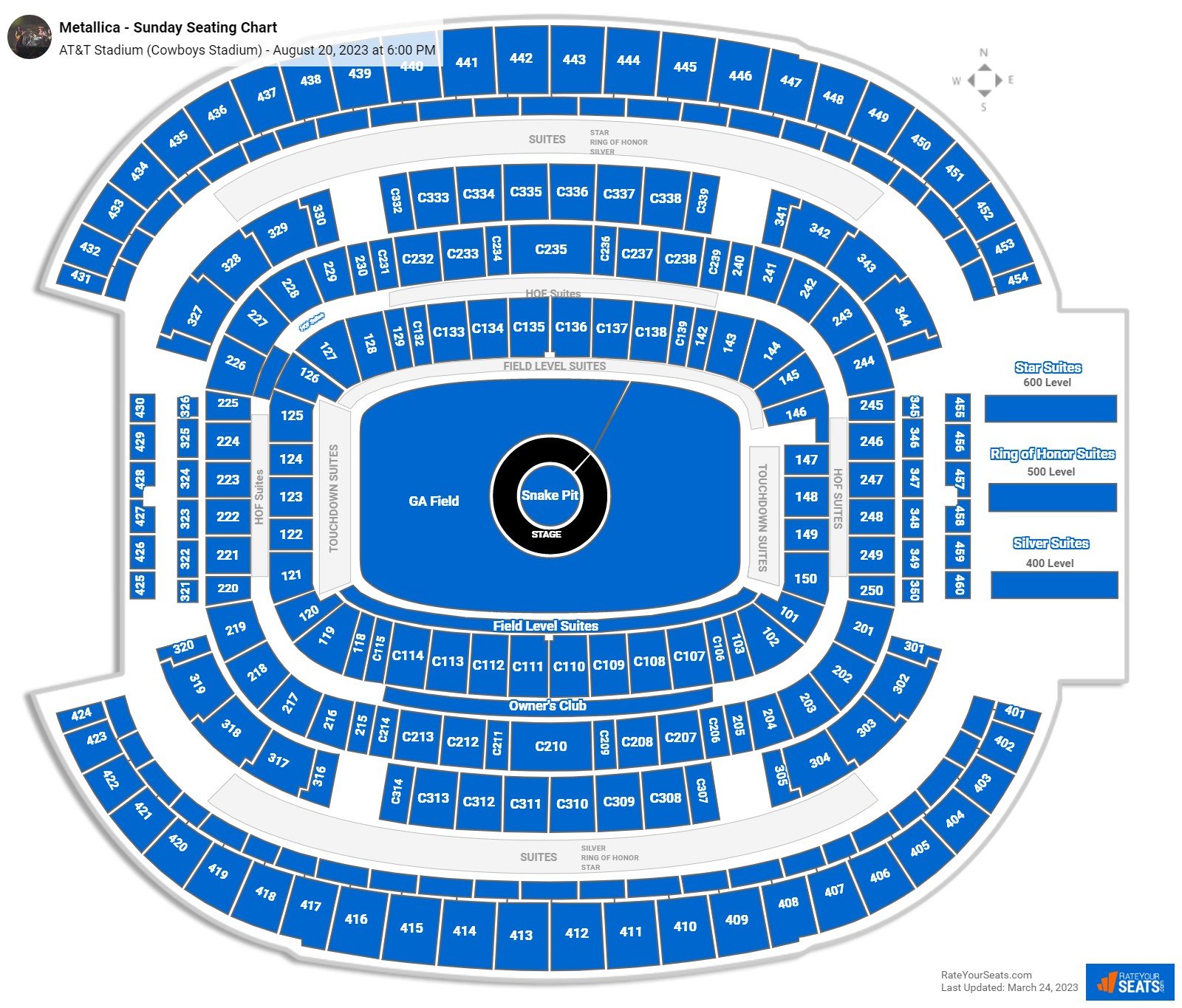 At T Stadium Seating Chart Metallica