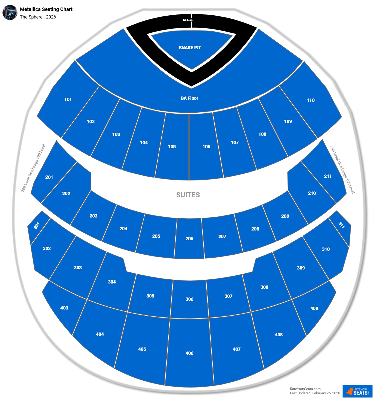 Metallica seating chart The Sphere