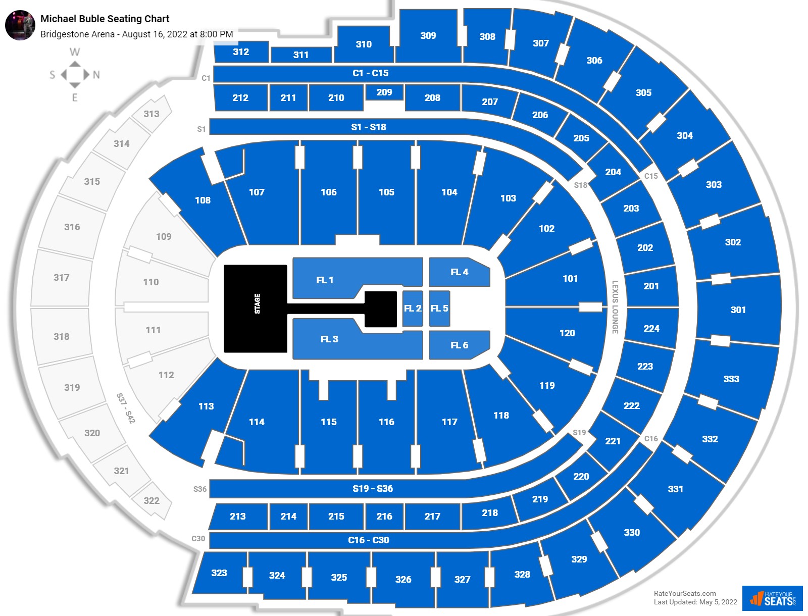 Michael Buble seating chart Bridgestone Arena