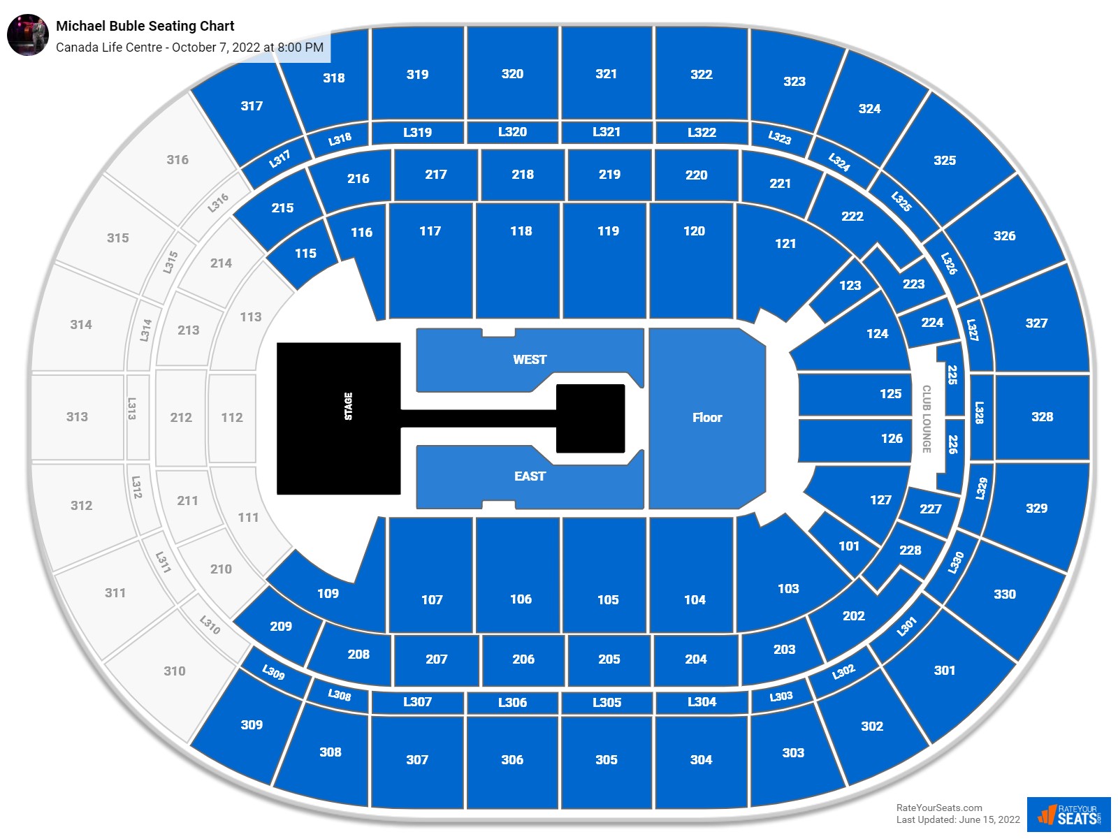 Michael Buble seating chart Canada Life Centre