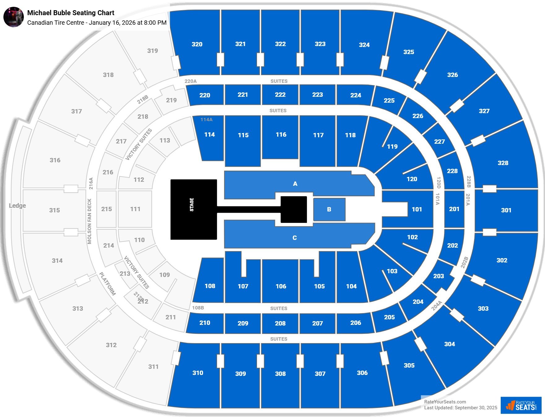 Michael Buble seating chart Canadian Tire Centre