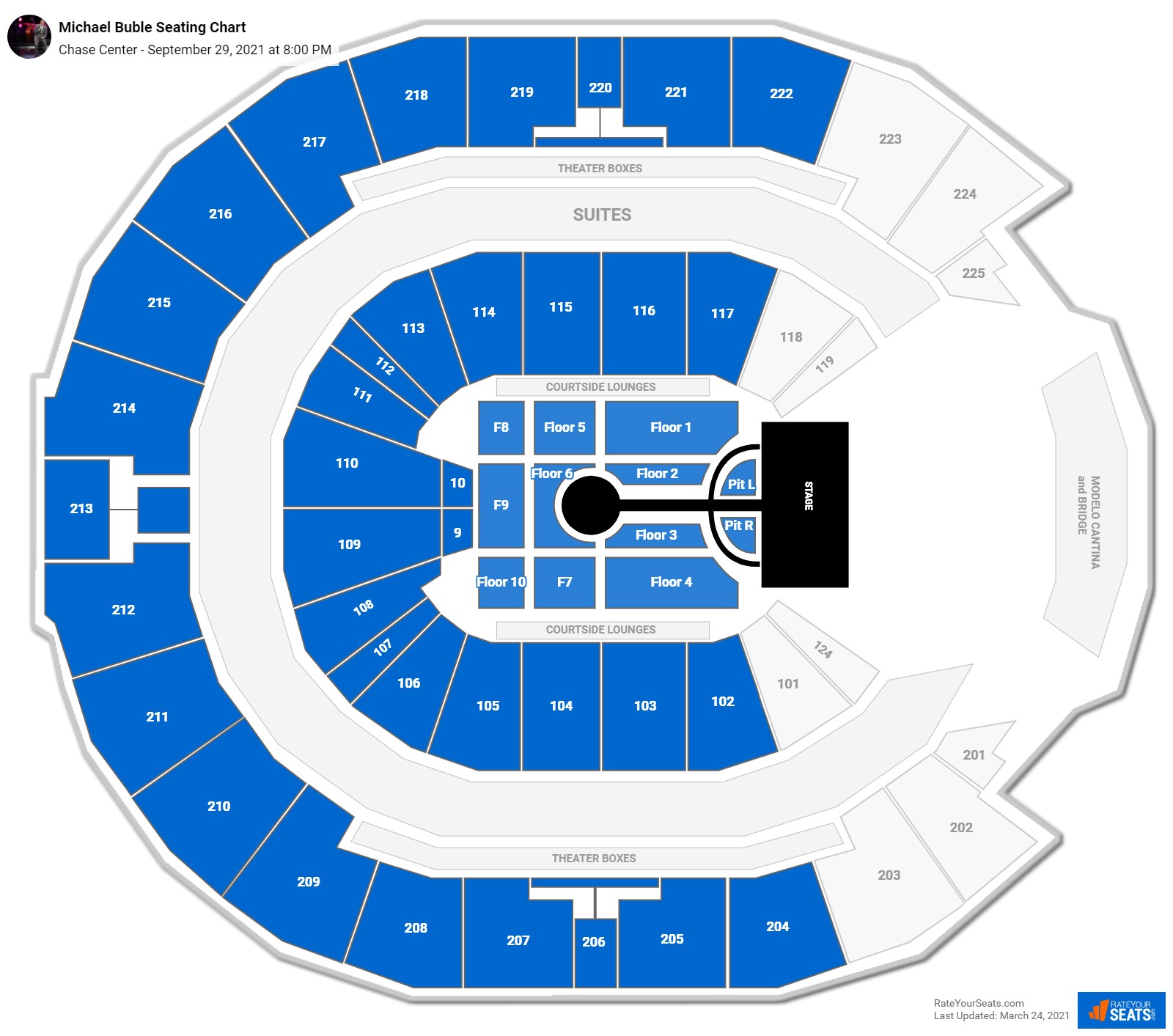Michael Buble seating chart Chase Center