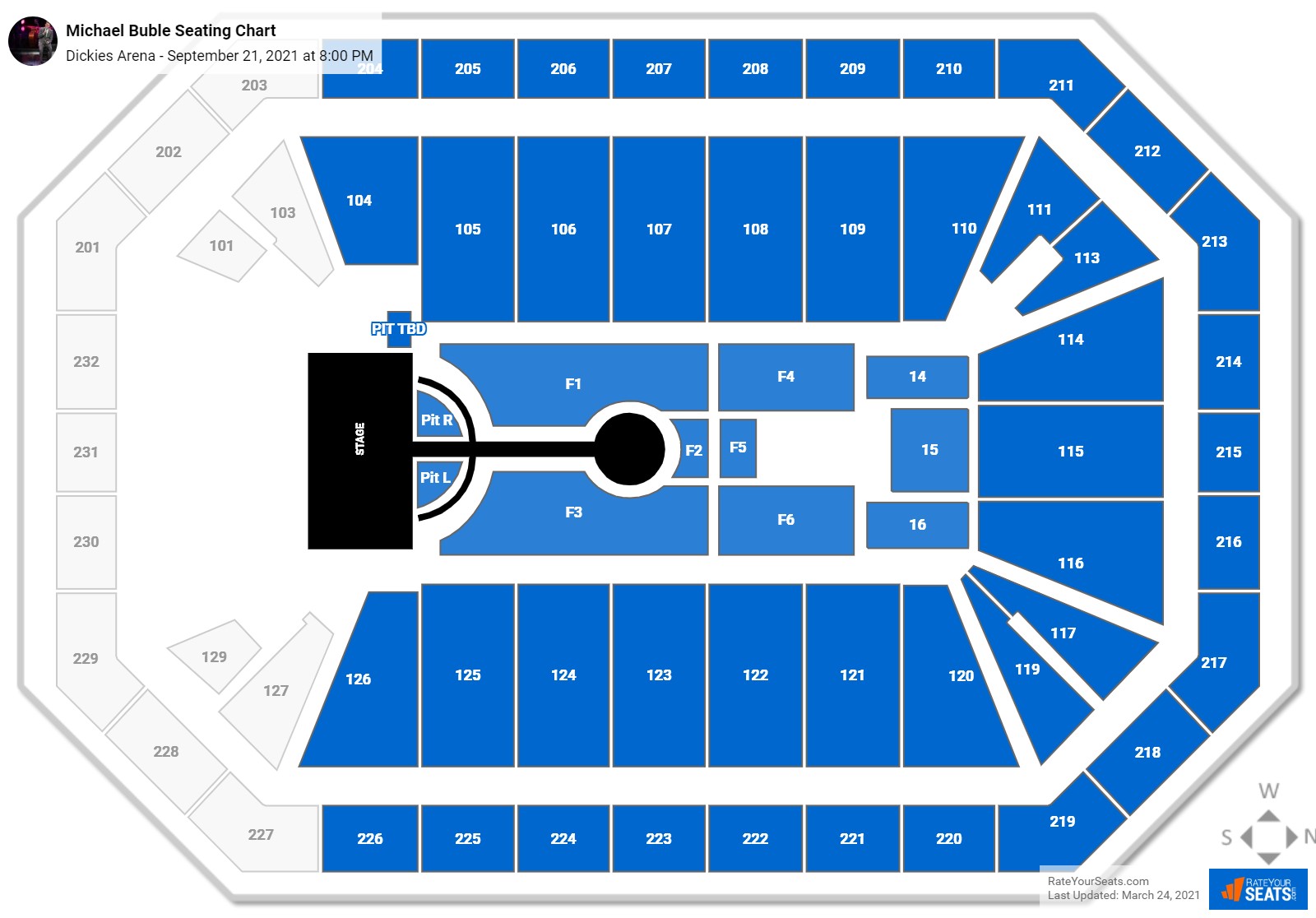 Michael Buble seating chart Dickies Arena