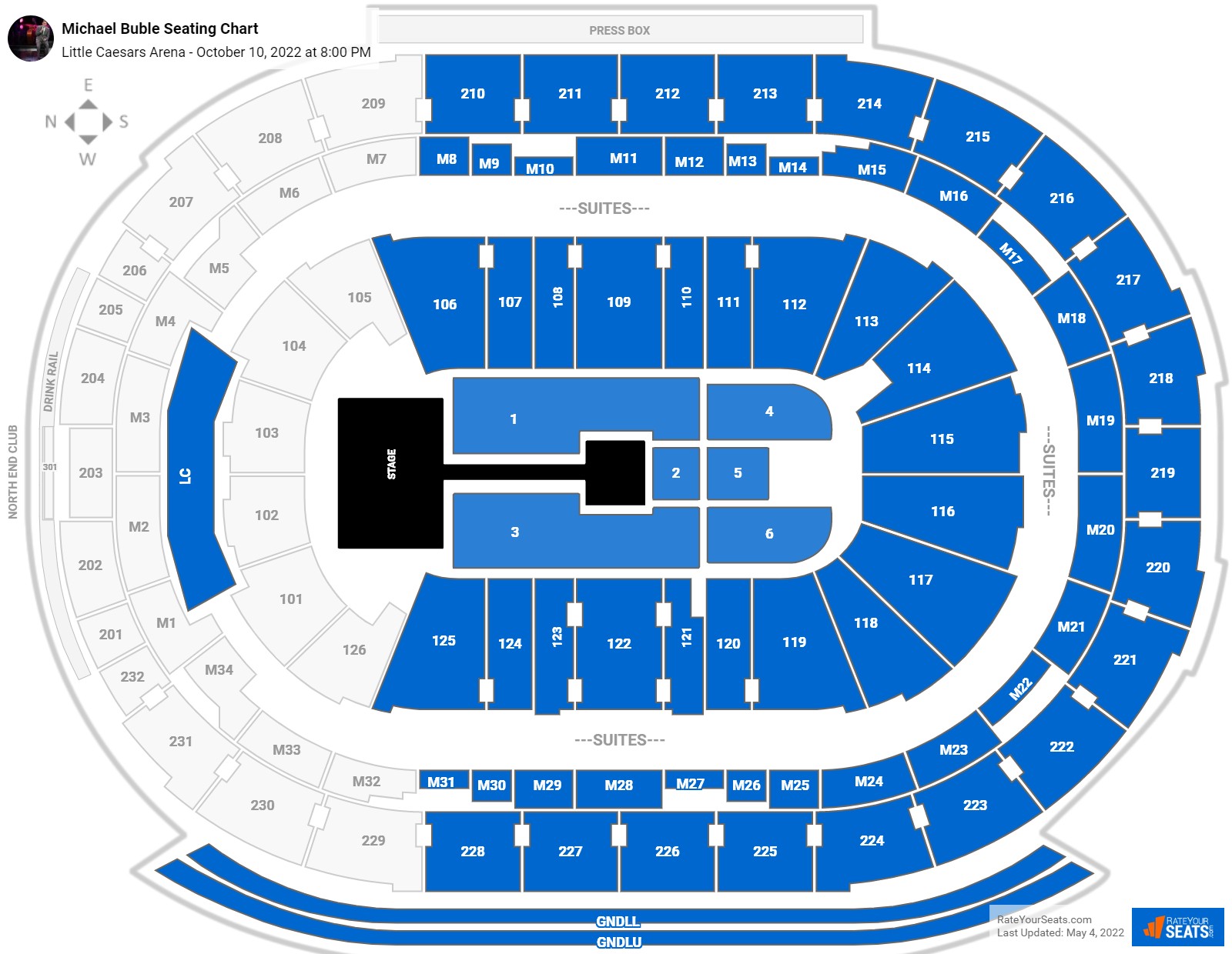 Michael Buble seating chart Little Caesars Arena