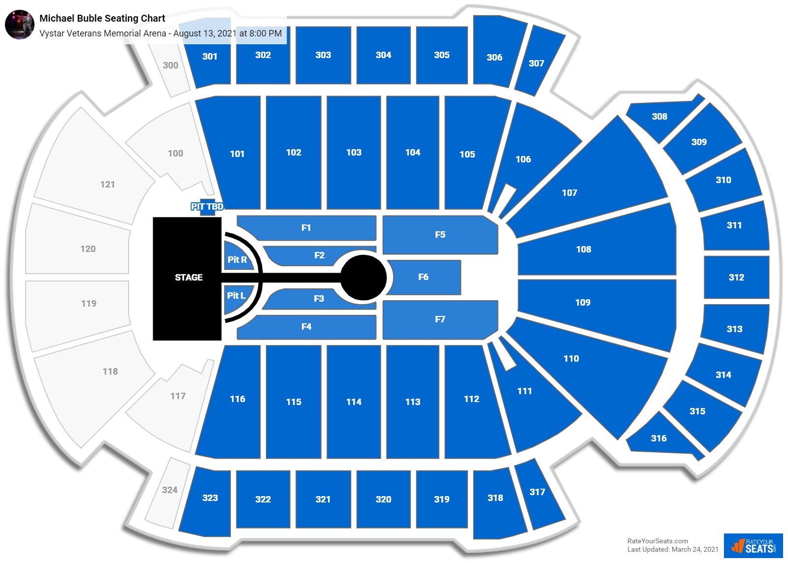 Michael Buble seating chart Vystar Veterans Memorial Arena