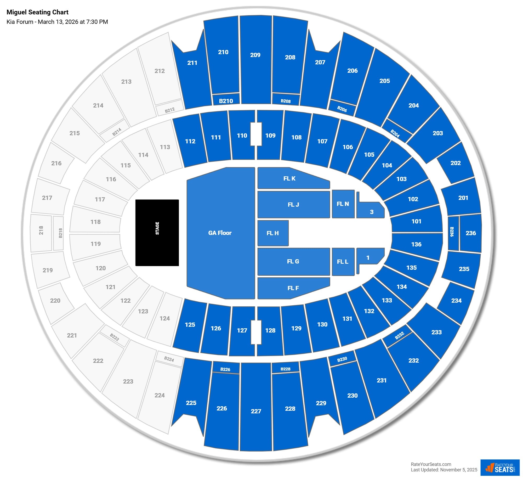 Miguel seating chart Kia Forum