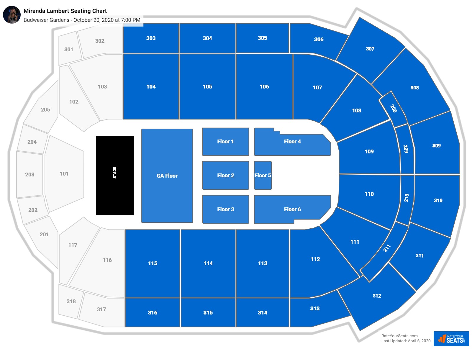 Miranda Lambert seating chart Budweiser Gardens