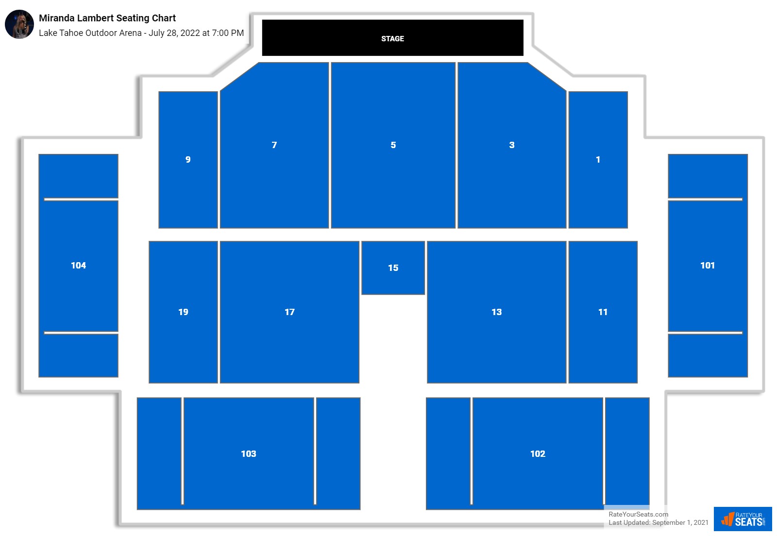 Miranda Lambert seating chart Lake Tahoe Outdoor Arena