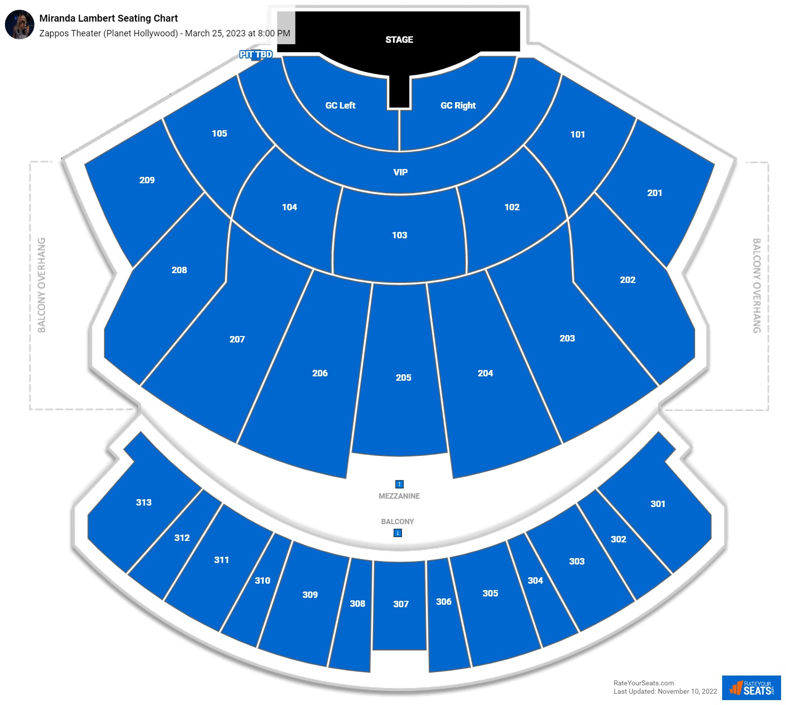 Miranda Lambert seating chart Zappos Theater (Planet Hollywood)