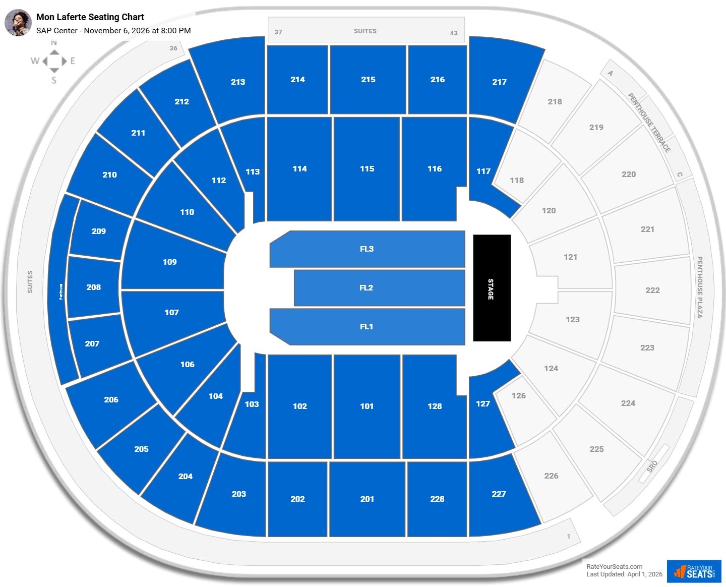 Mon Laferte seating chart SAP Center