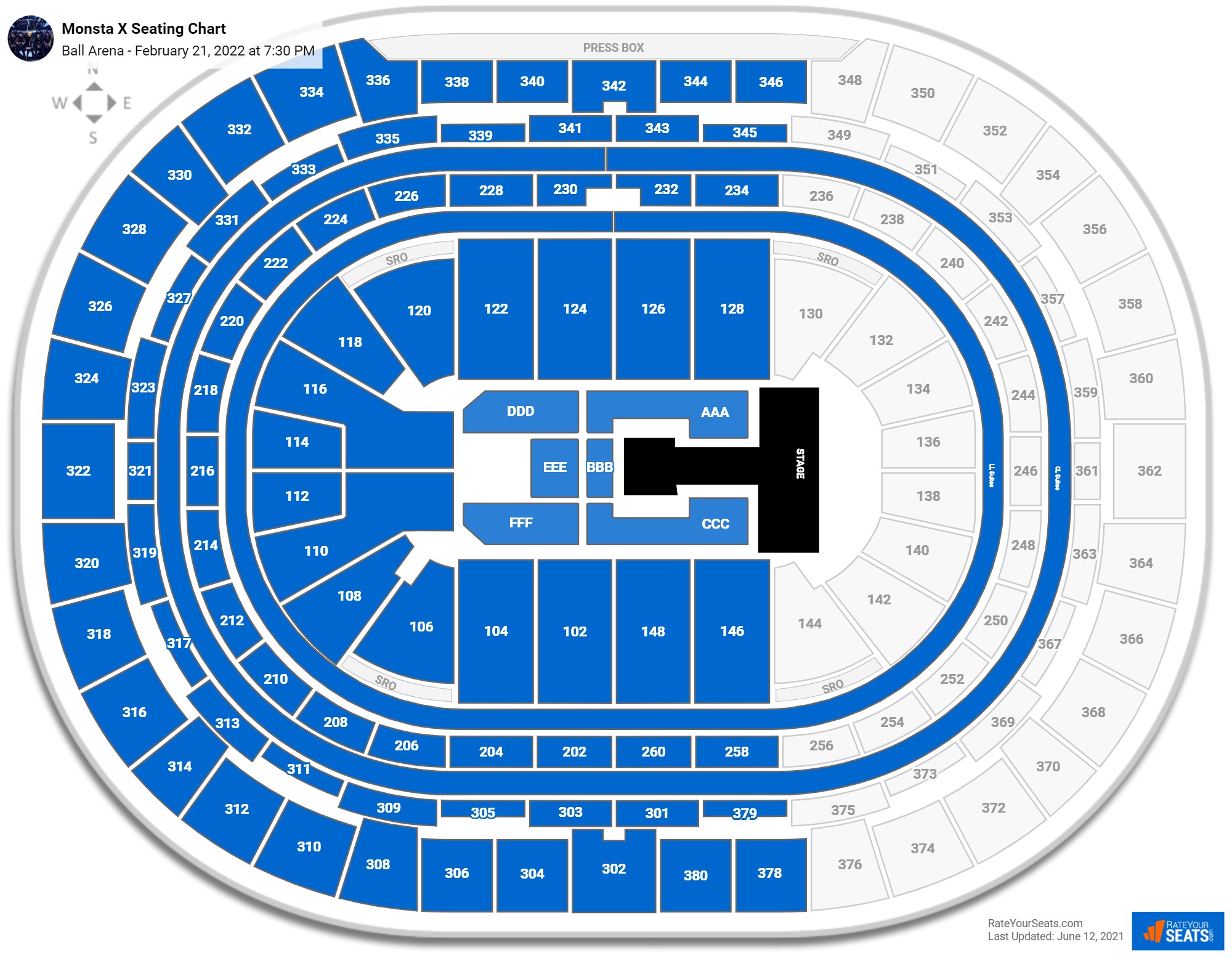 Monsta X seating chart Ball Arena