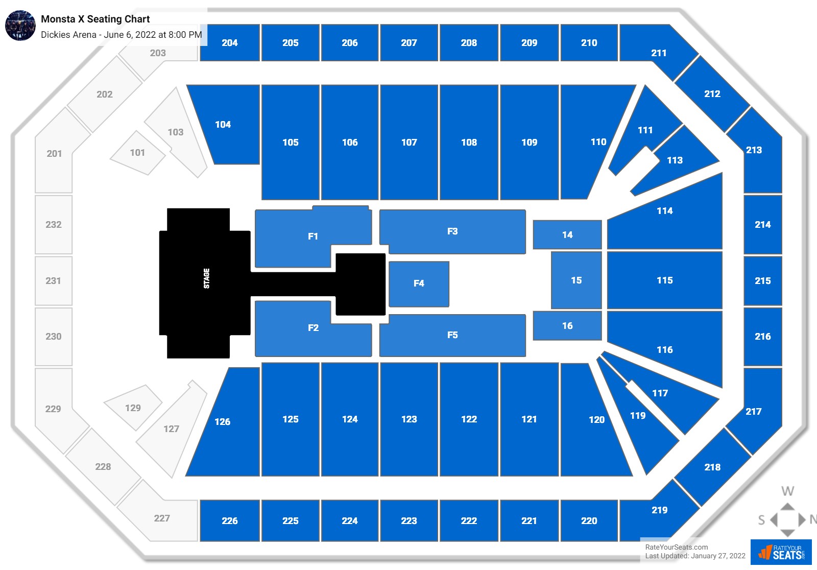 Monsta X seating chart Dickies Arena