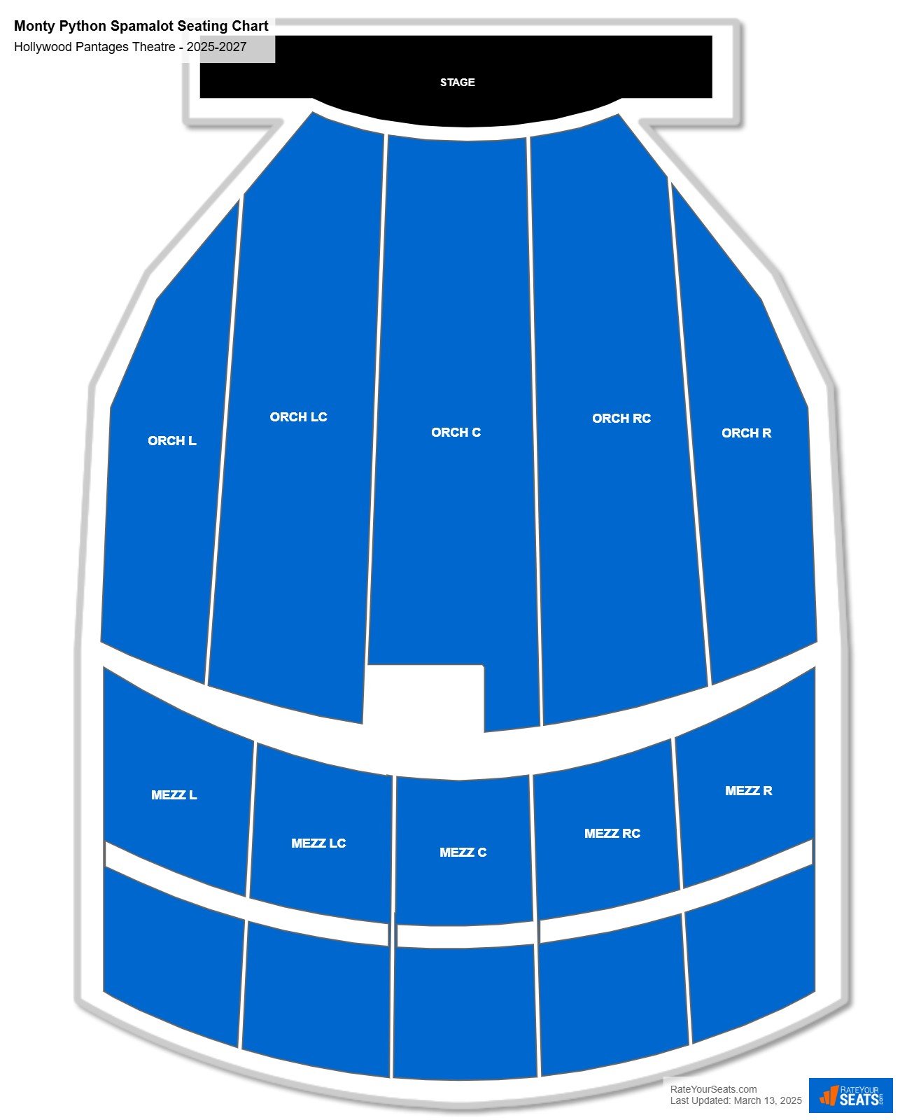 Monty Python Spamalot seating chart Hollywood Pantages Theatre