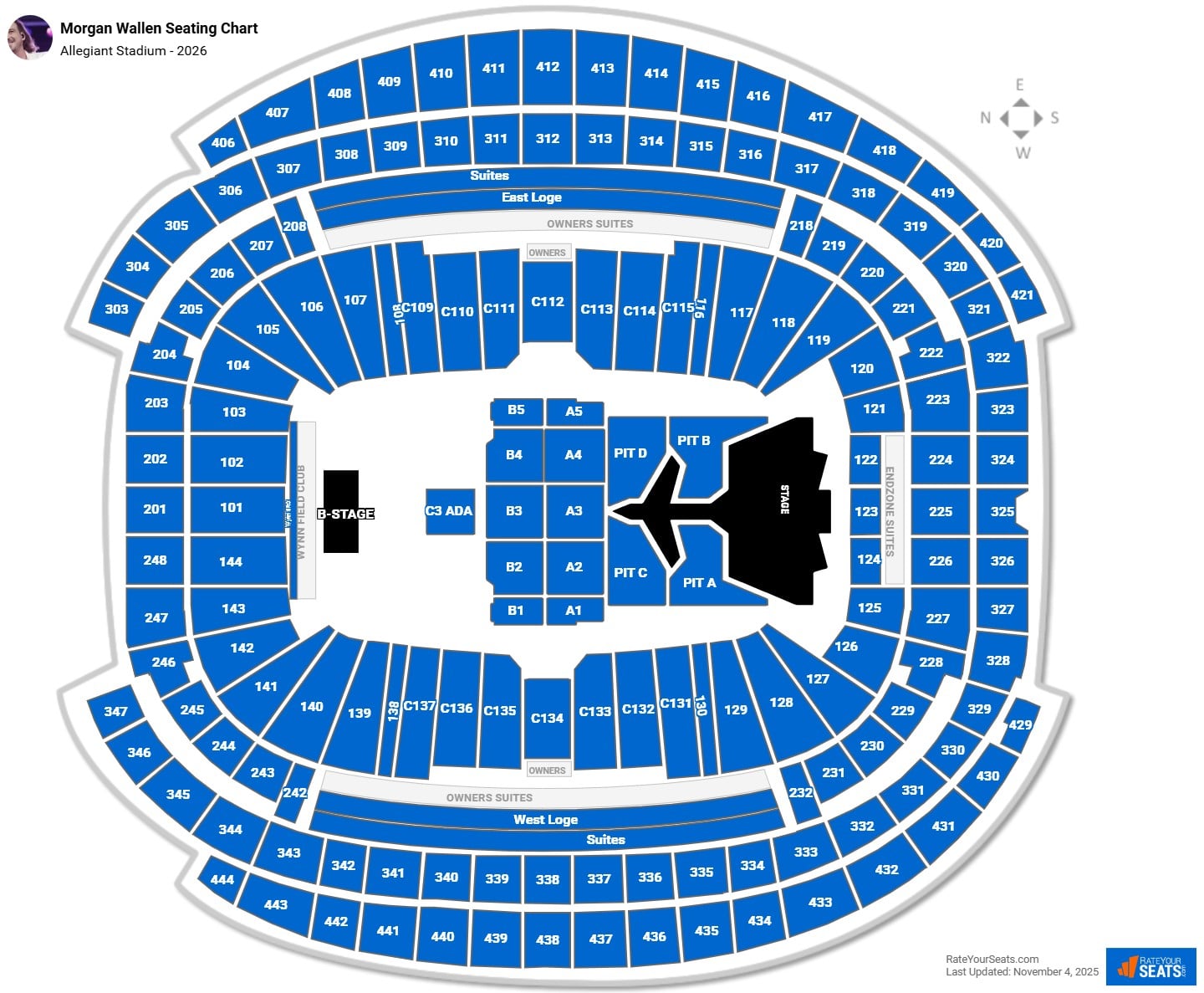 Morgan Wallen seating chart Allegiant Stadium