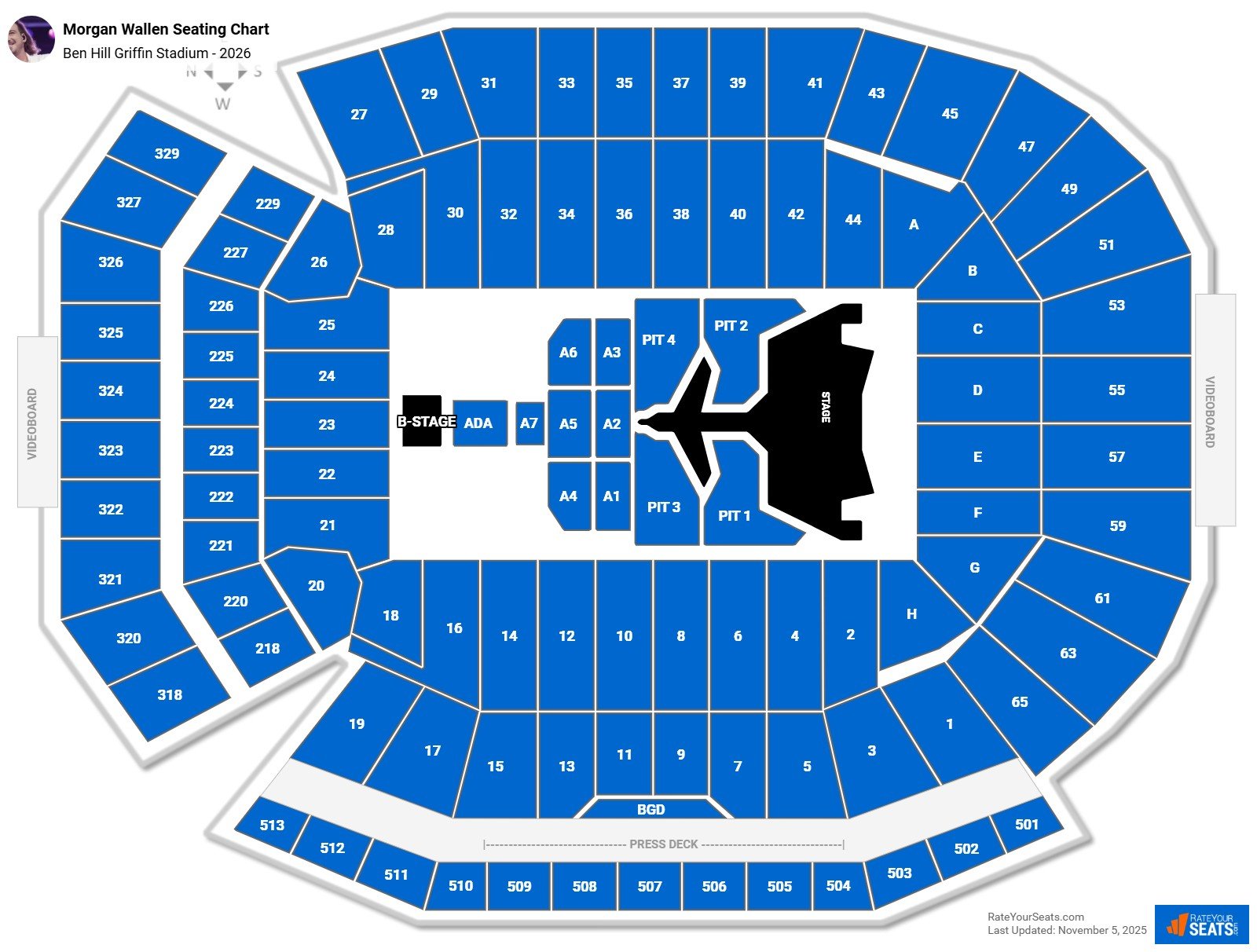 Morgan Wallen seating chart Ben Hill Griffin Stadium