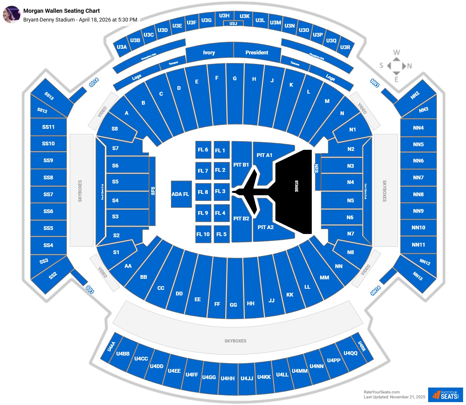 Morgan Wallen seating chart Bryant-Denny Stadium