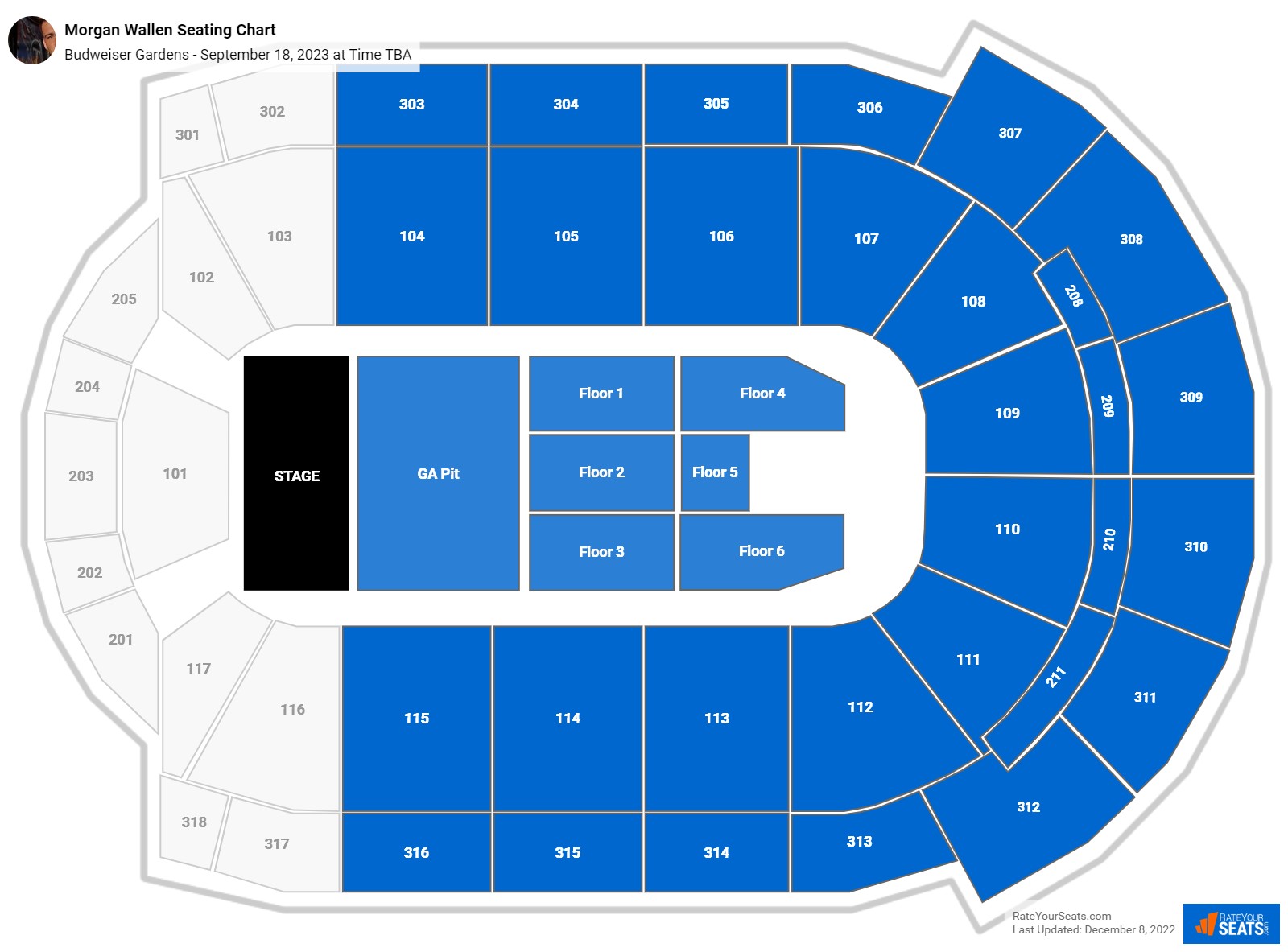 Morgan Wallen seating chart Budweiser Gardens