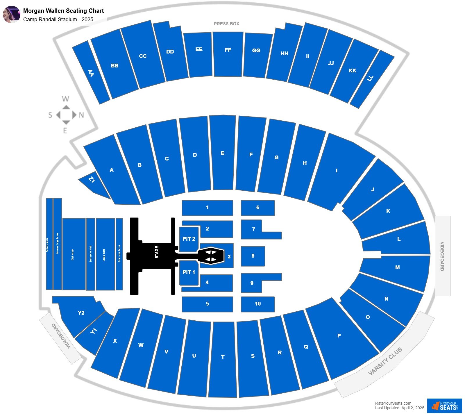 Morgan Wallen seating chart Camp Randall Stadium