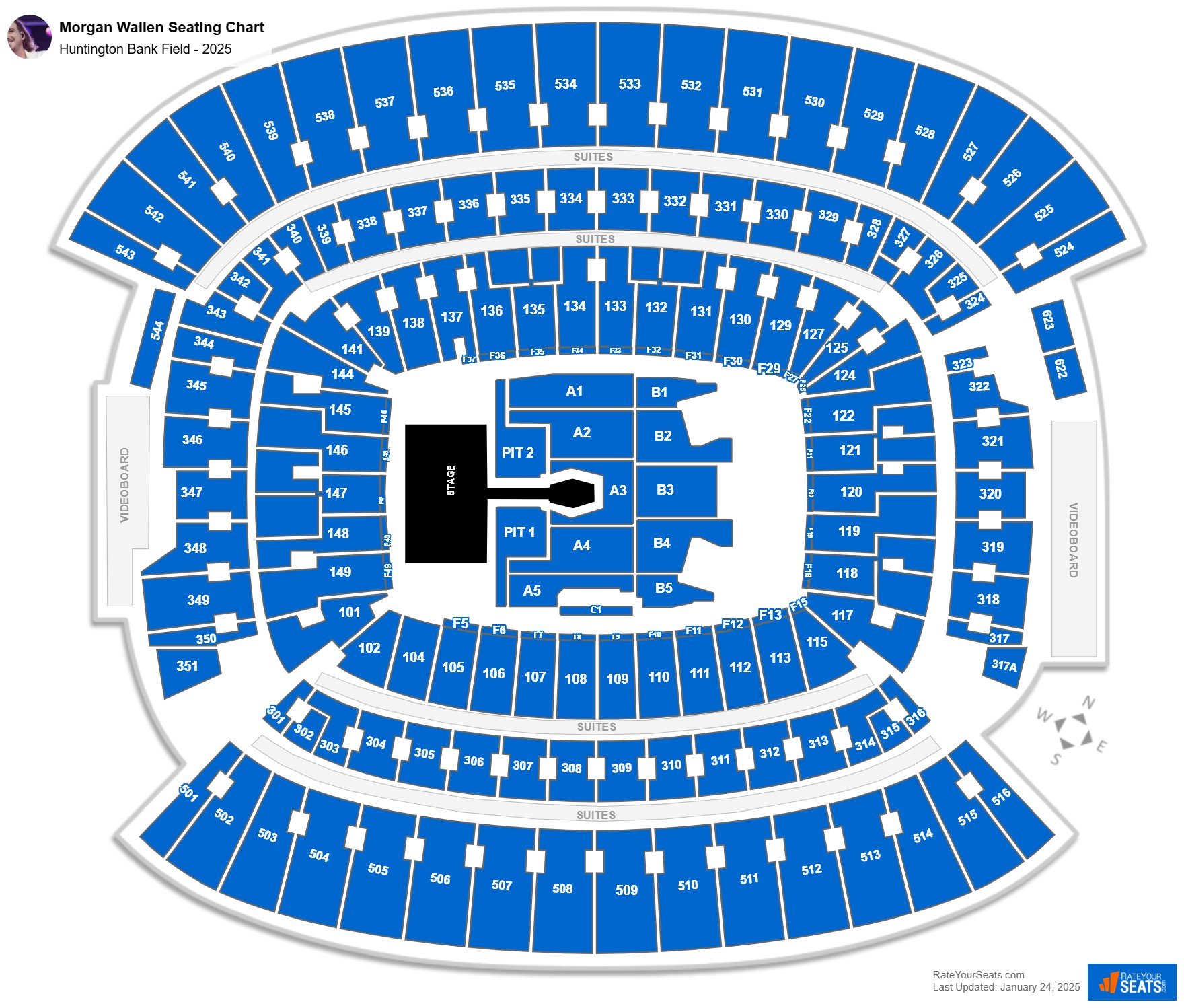 Morgan Wallen seating chart Huntington Bank Field