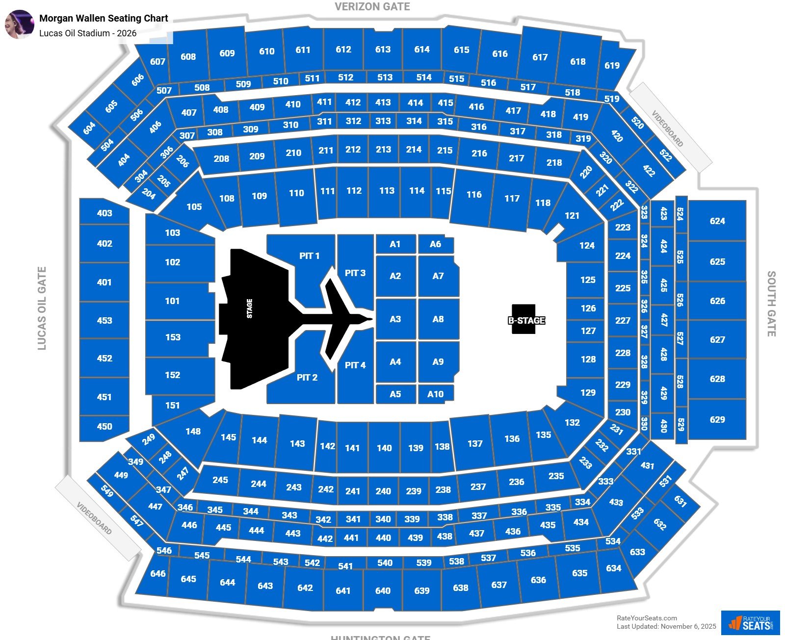 Morgan Wallen seating chart Lucas Oil Stadium