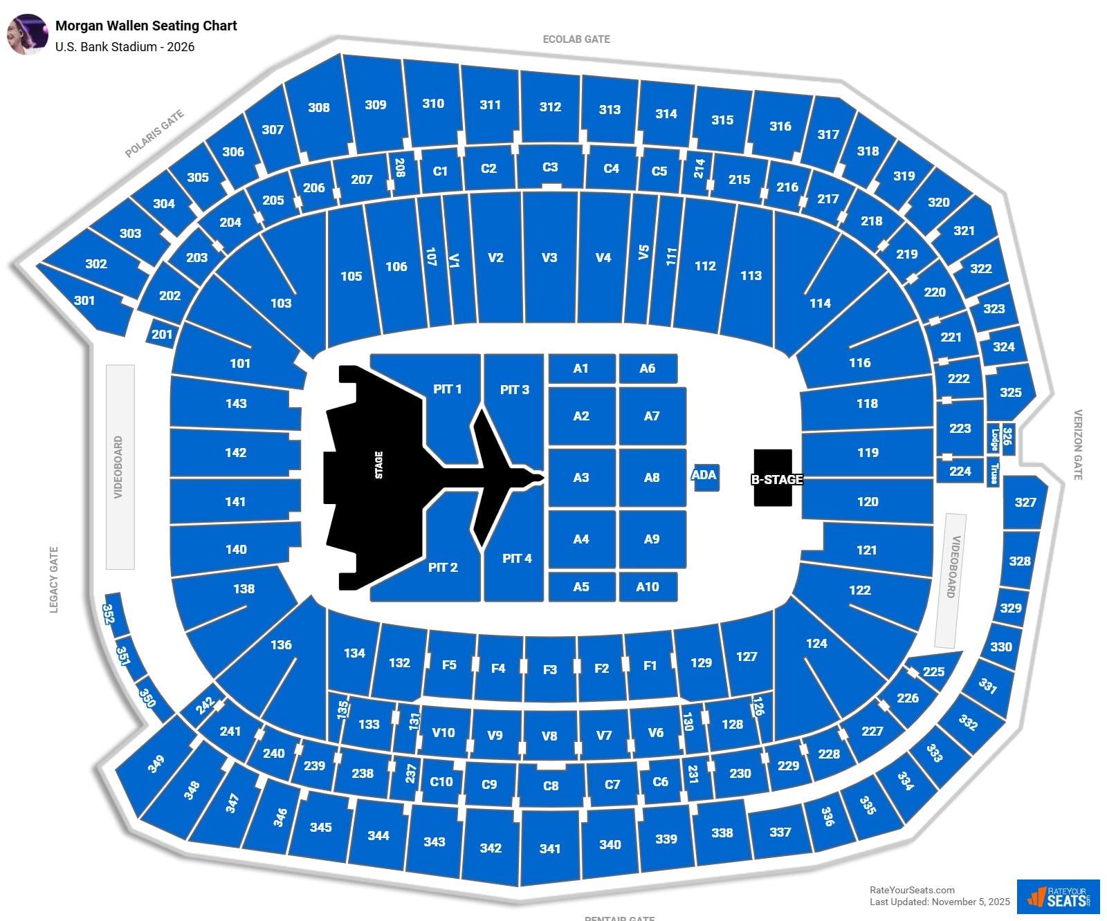 Morgan Wallen seating chart U.S. Bank Stadium