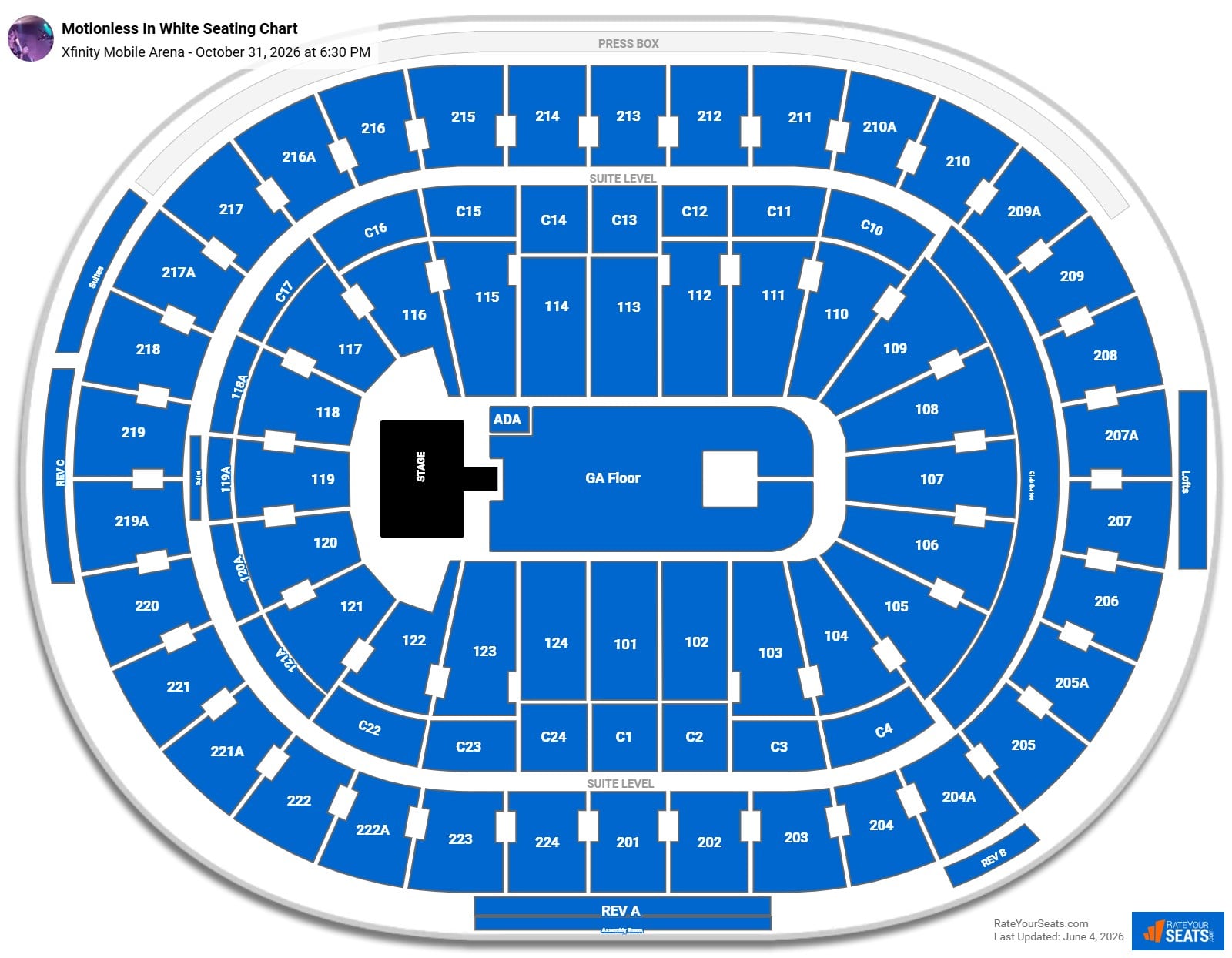 Motionless In White Seating Chart at Xfinity Mobile Arena