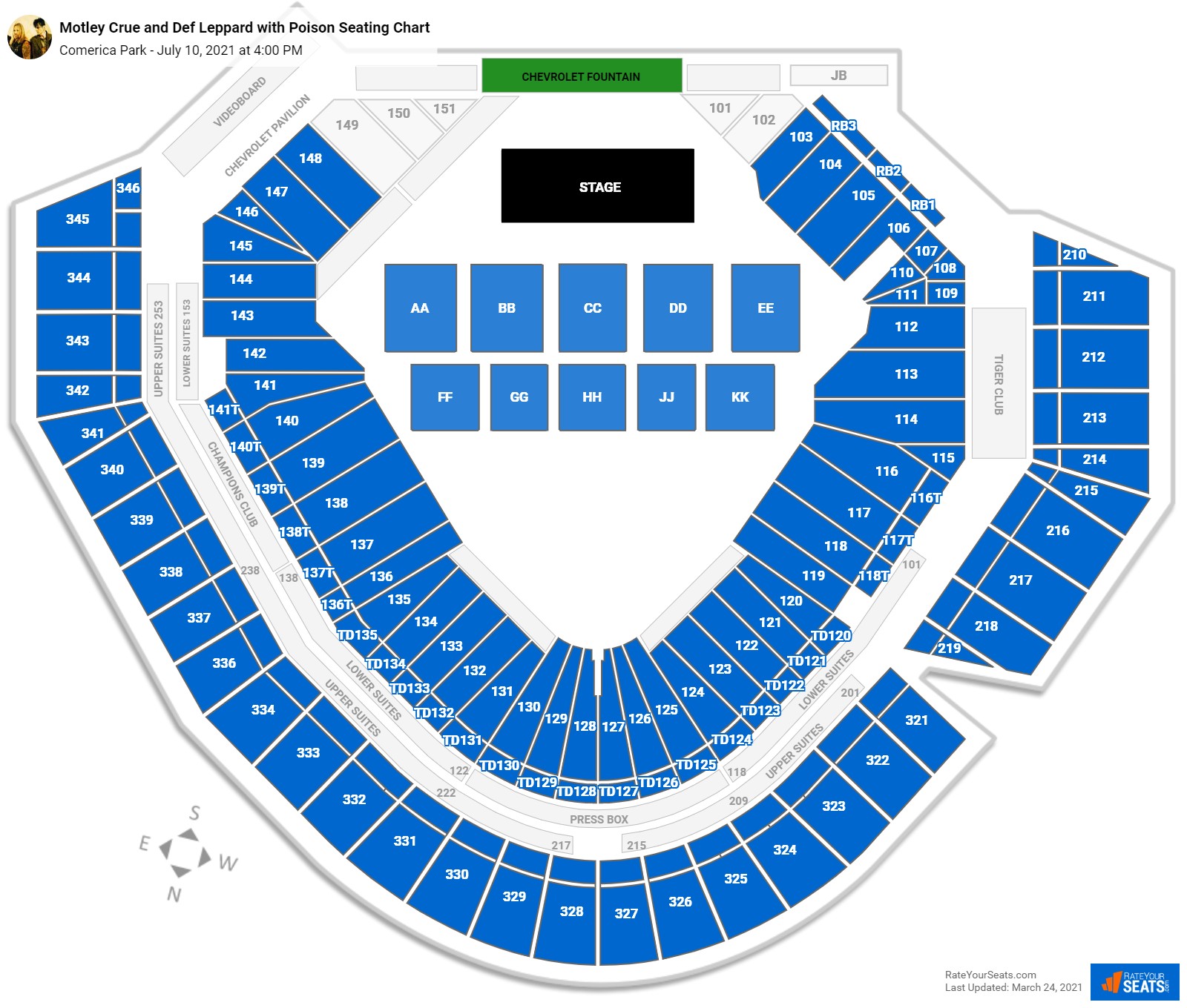 Motley Crue and Def Leppard with Poison seating chart Comerica Park