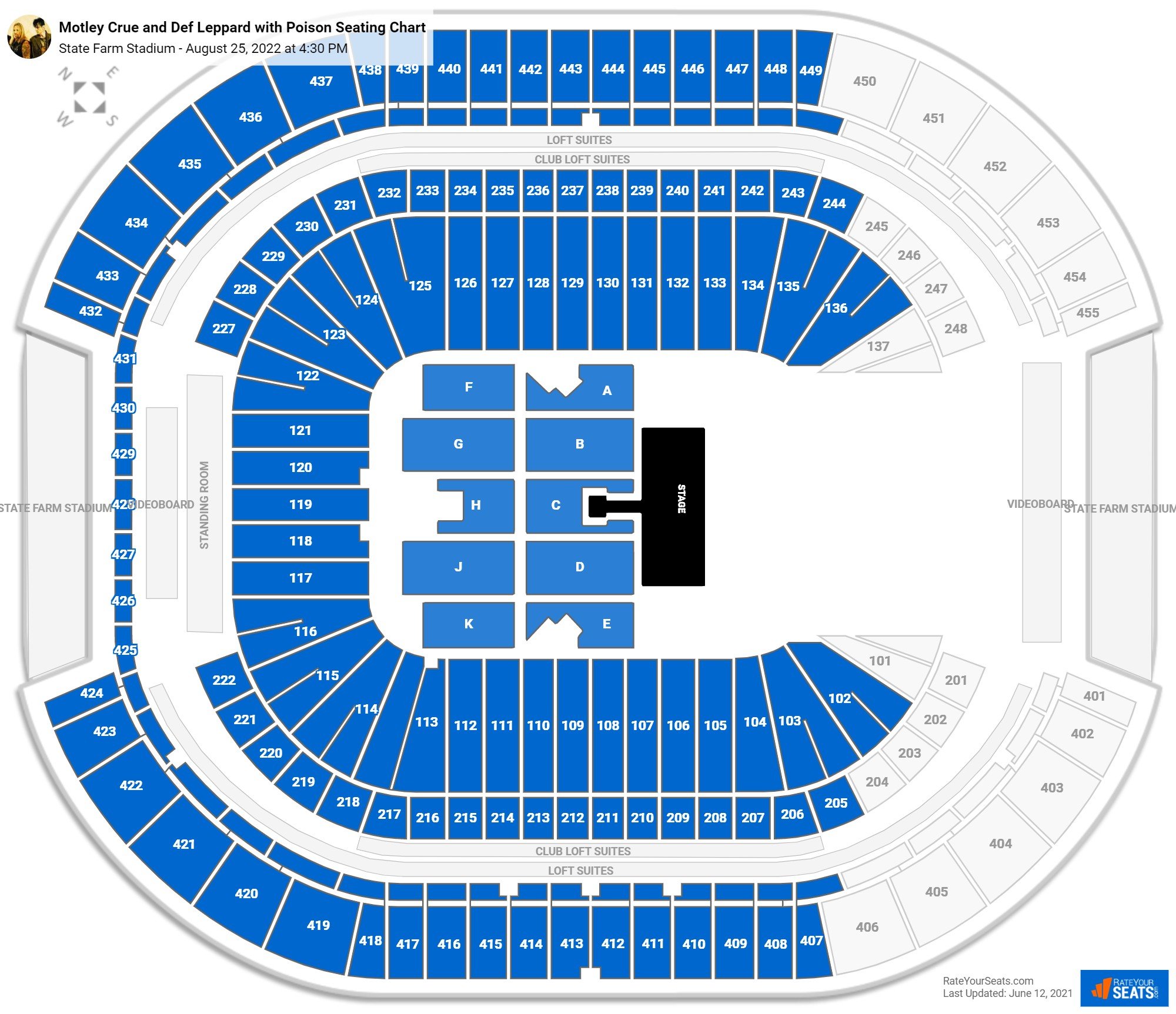 Motley Crue and Def Leppard with Poison seating chart State Farm Stadium
