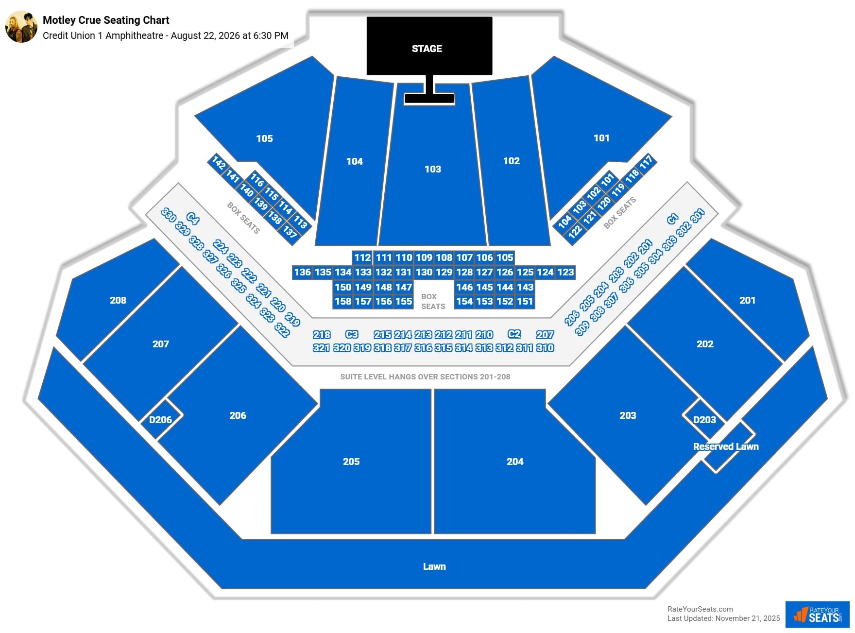 Motley Crue seating chart Credit Union 1 Amphitheatre