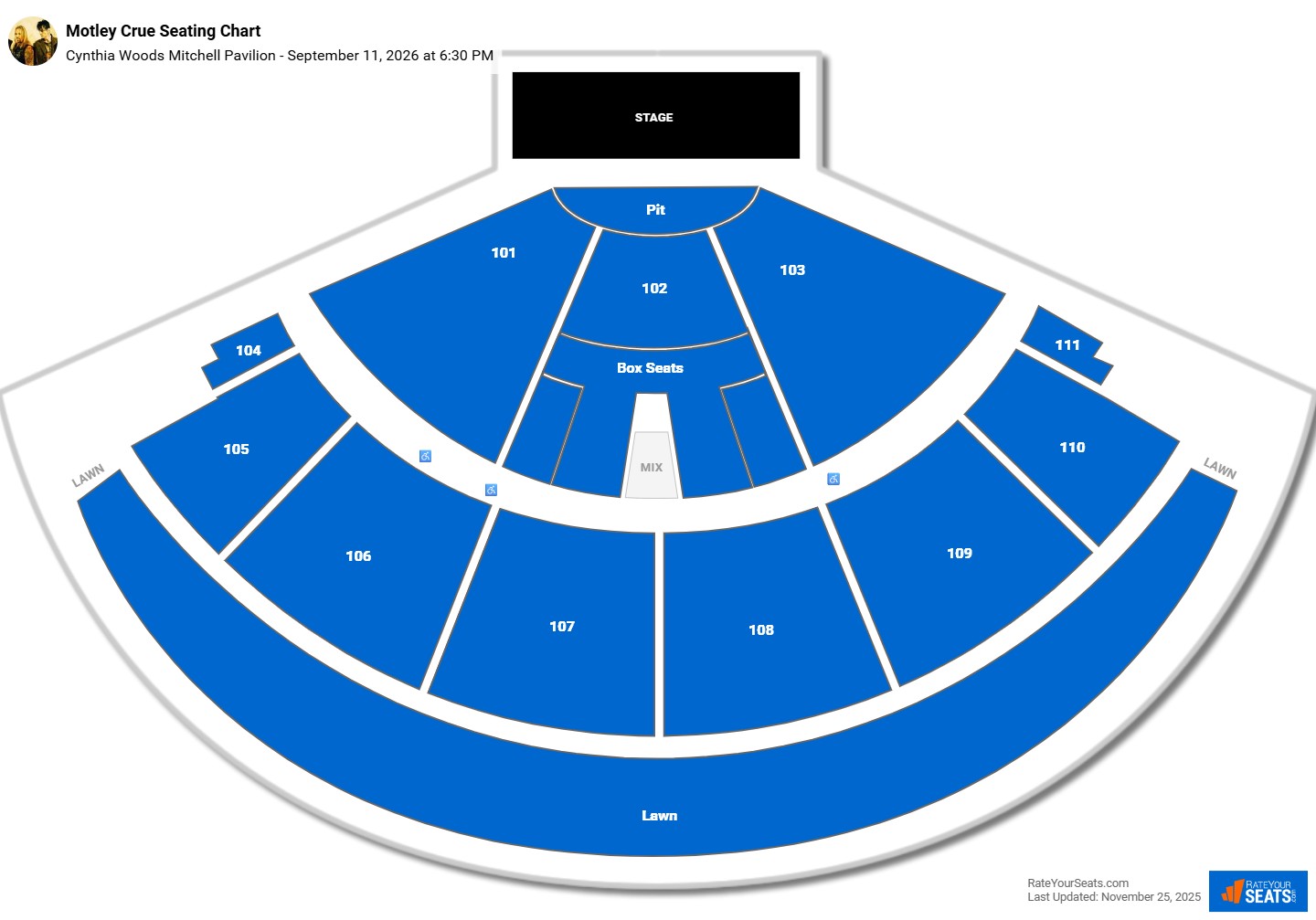 Motley Crue seating chart Cynthia Woods Mitchell Pavilion