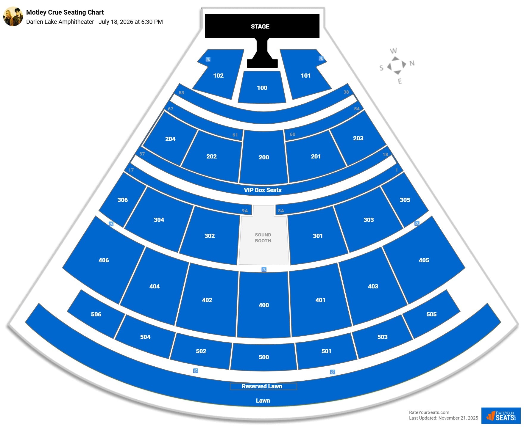 Motley Crue seating chart Darien Lake Amphitheater