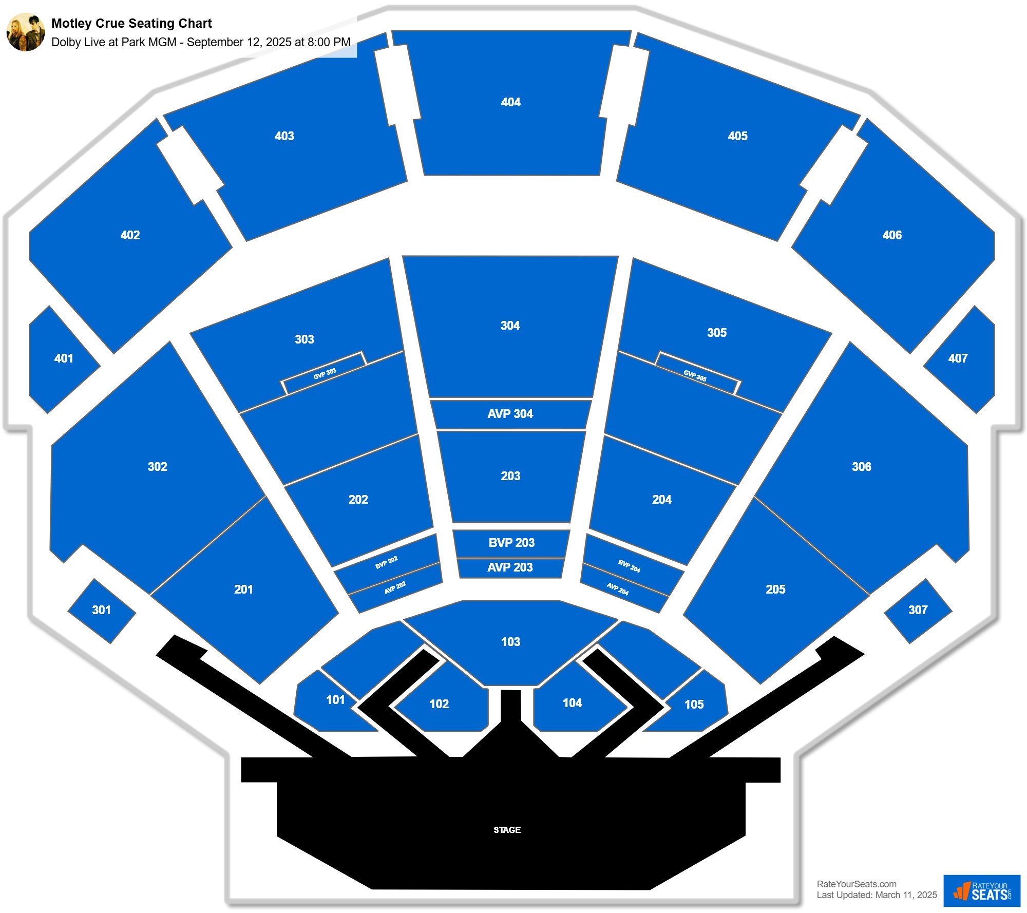 Motley Crue seating chart Dolby Live at Park MGM
