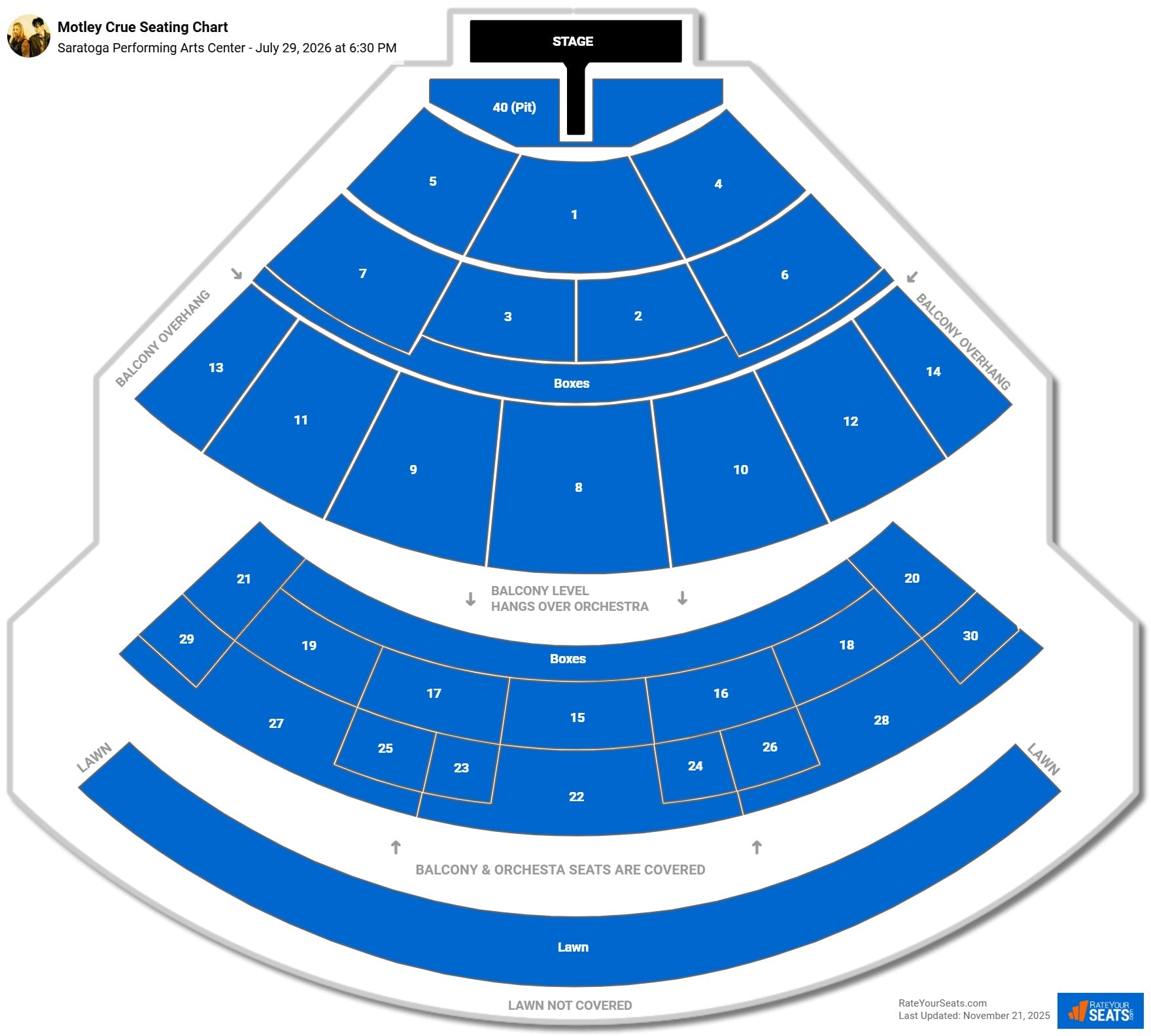 Motley Crue seating chart Saratoga Performing Arts Center