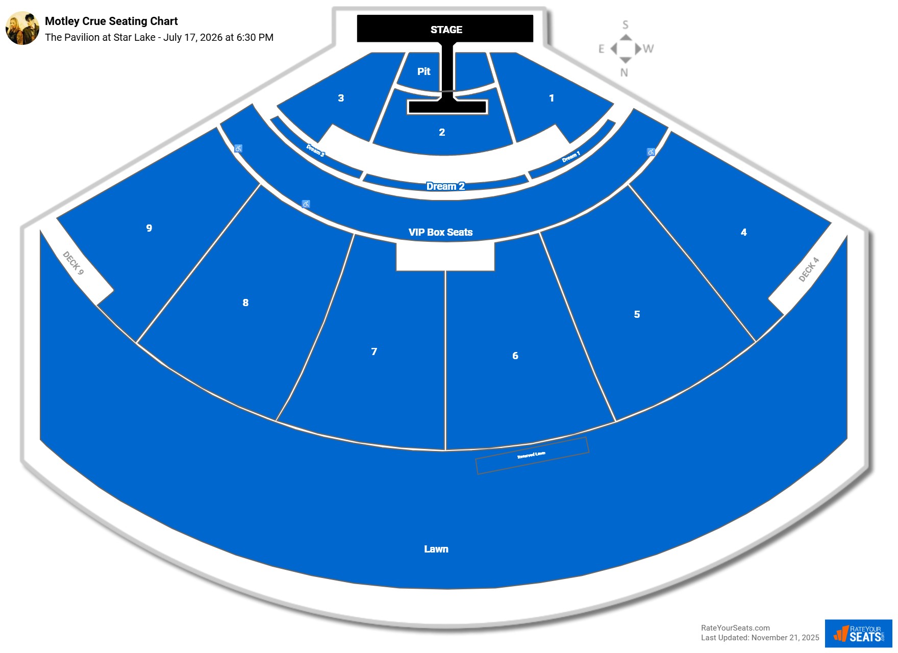 Motley Crue seating chart The Pavilion at Star Lake