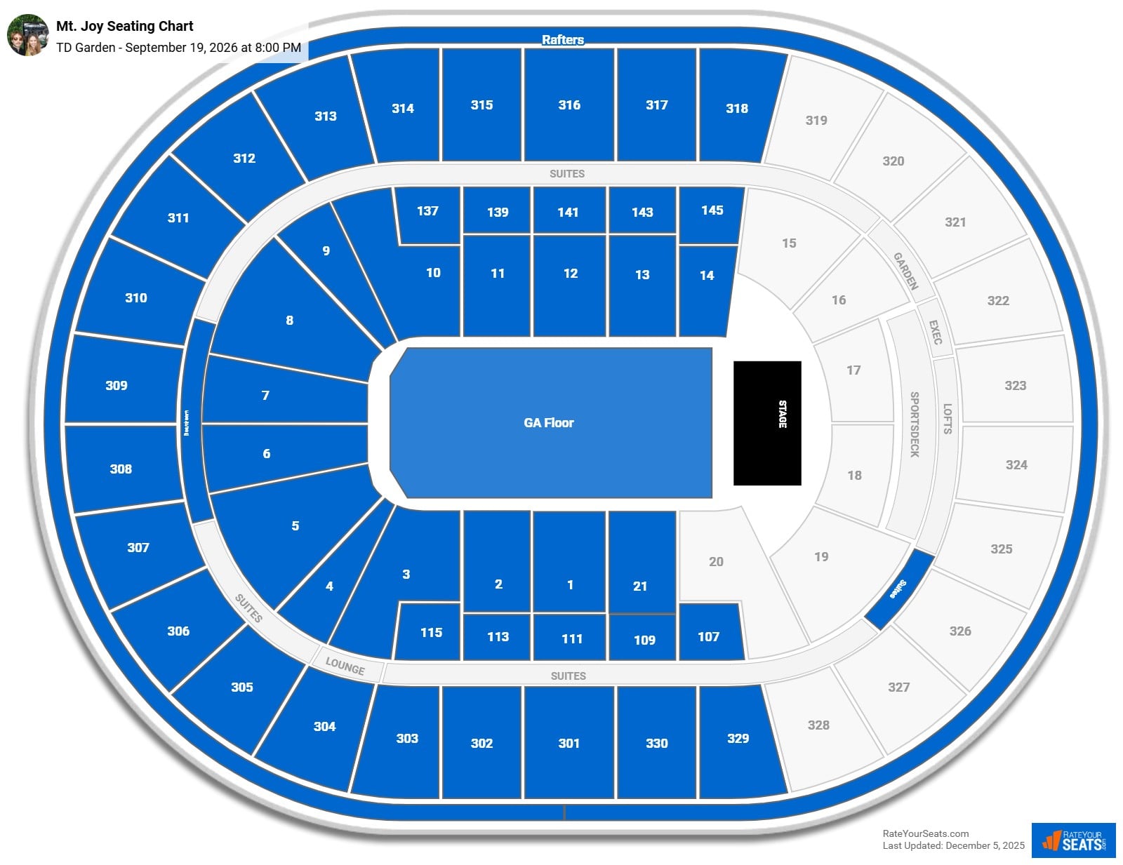 Mt. Joy seating chart TD Garden
